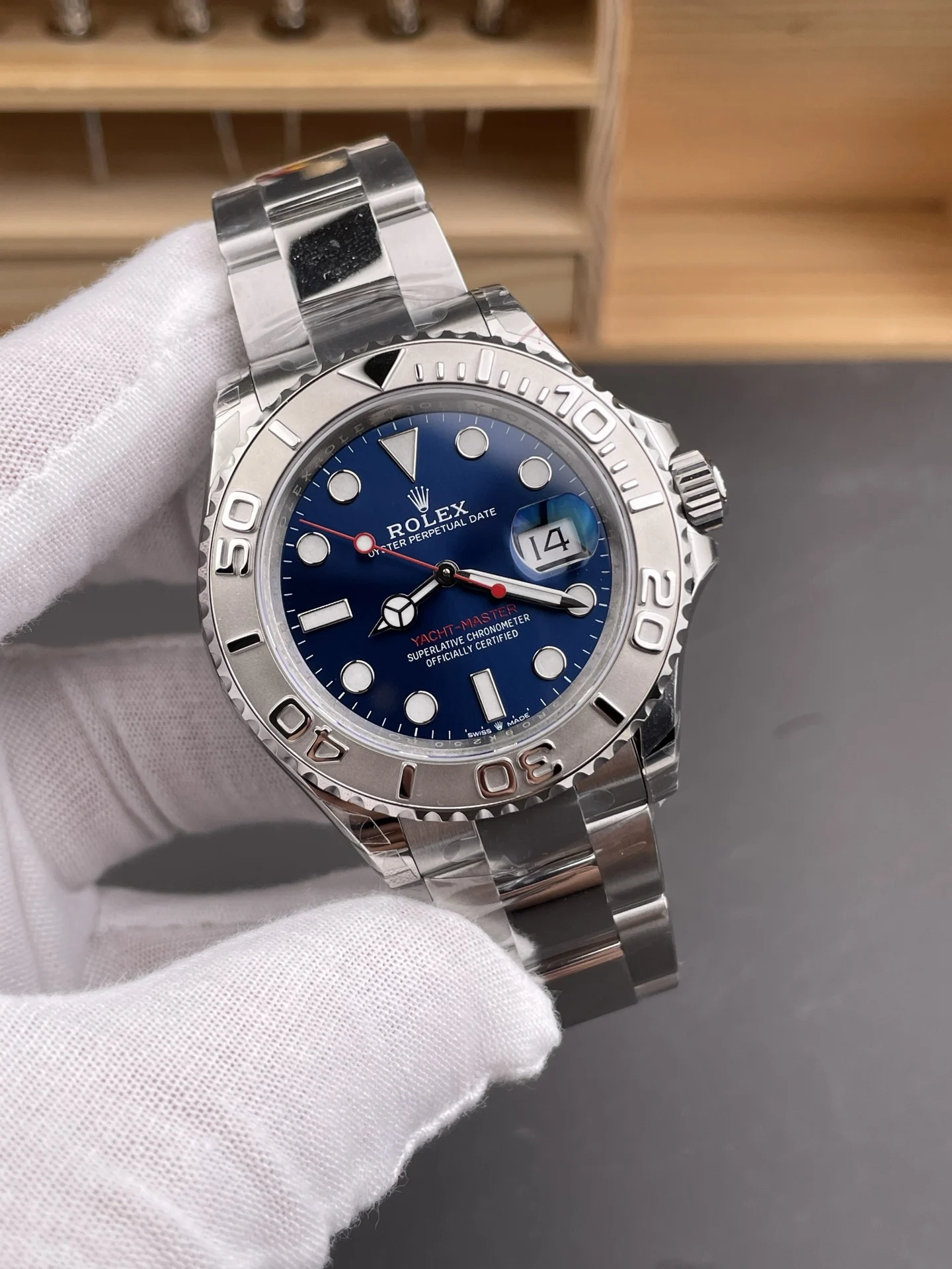 Rolex Yacht-Master Blue Dial 40mm — photographed off the sweep