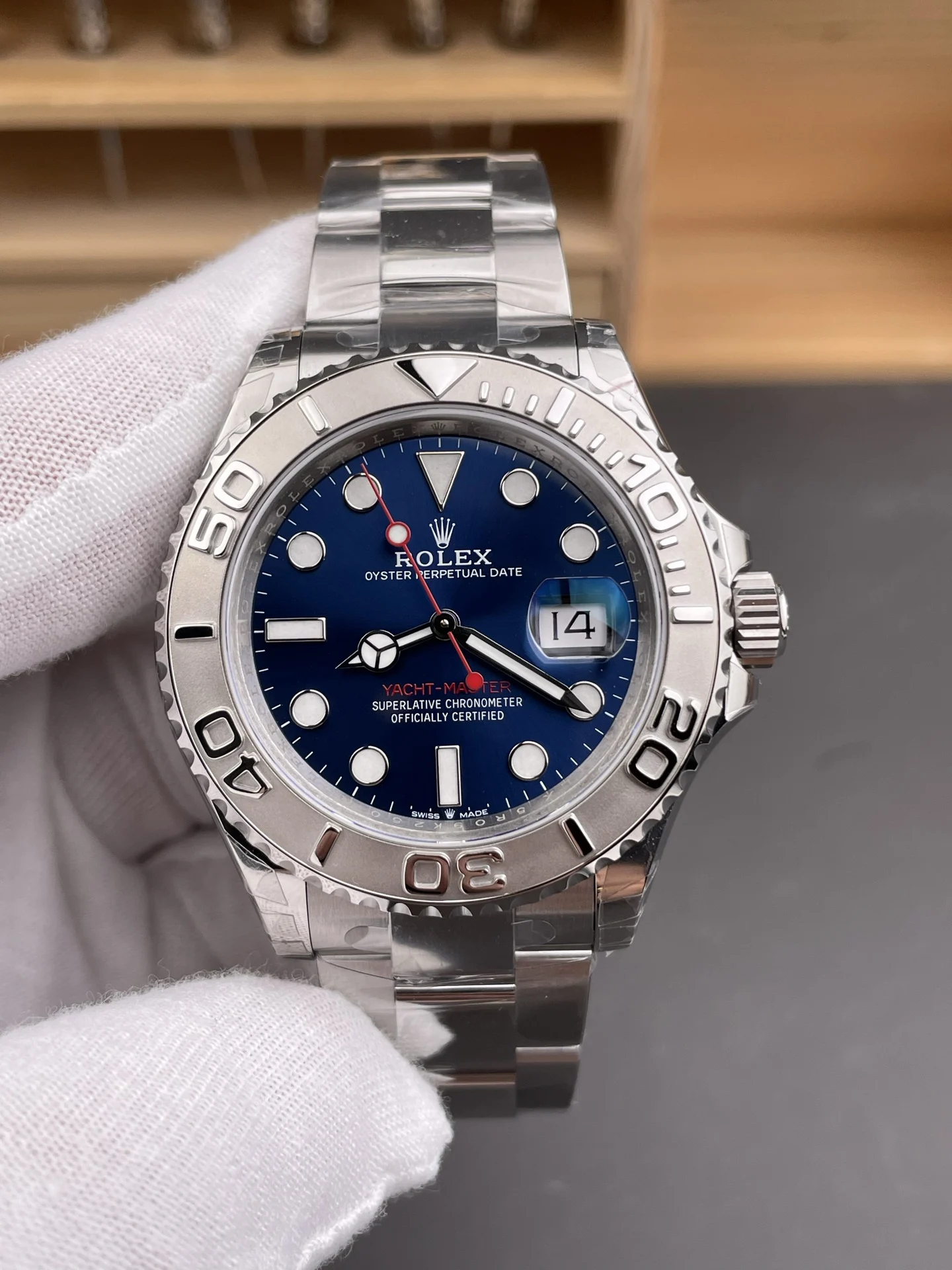 Rolex Yacht-Master Blue Dial 40mm — photographed off the sweep