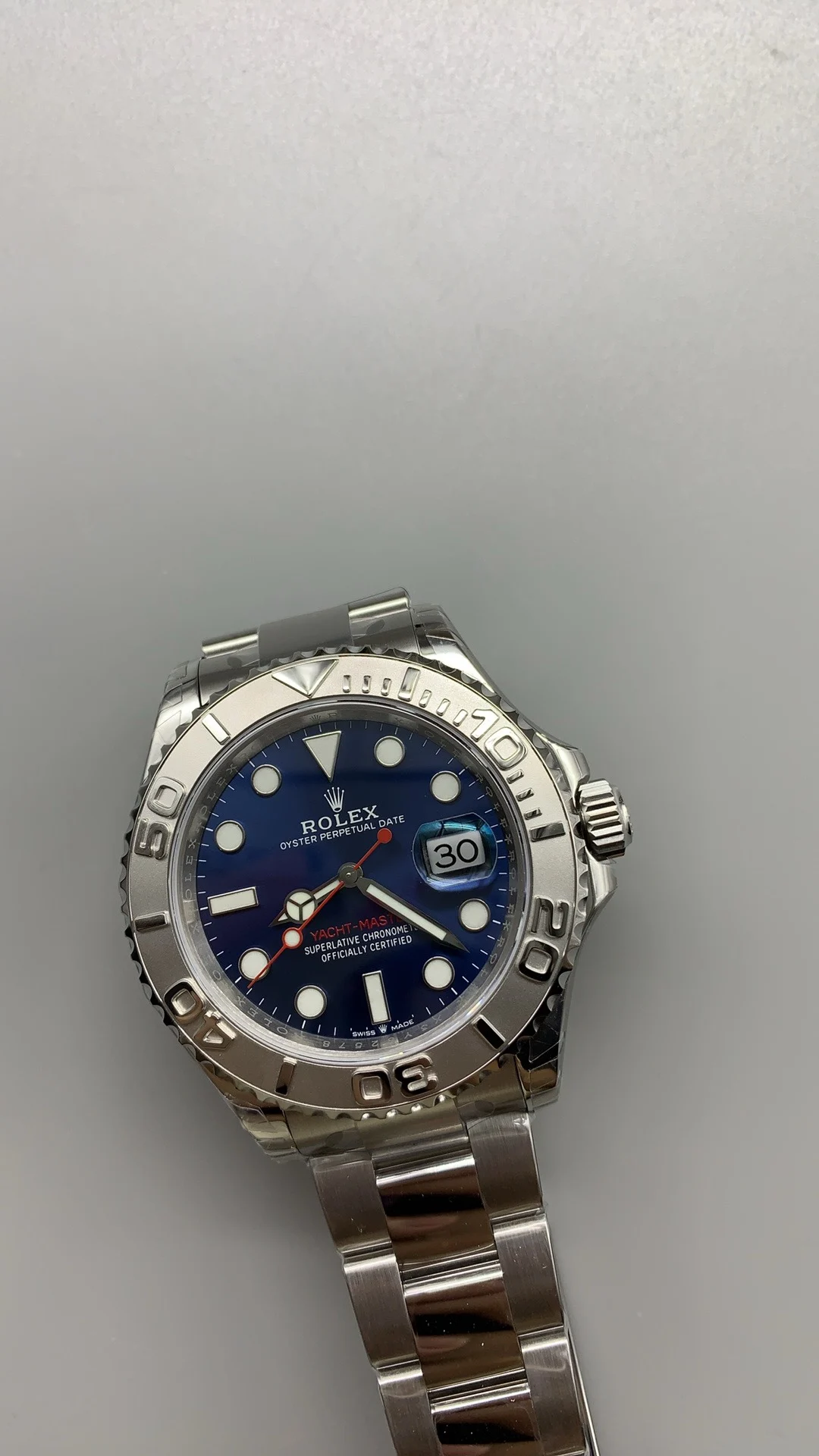 Rolex Yacht-Master Blue Dial 40mm — photographed off the sweep