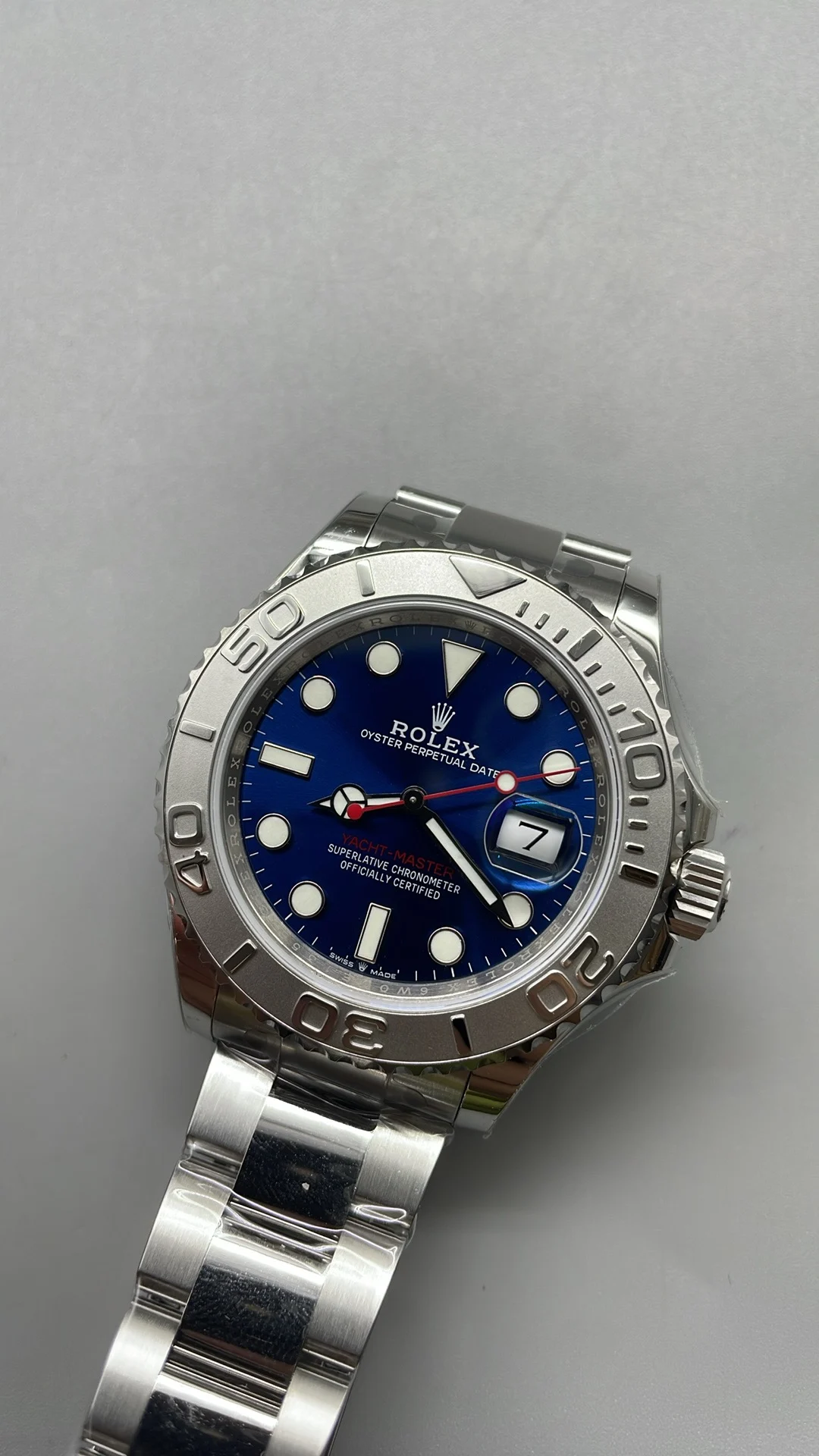 Rolex Yacht-Master Blue Dial 40mm — photographed off the sweep