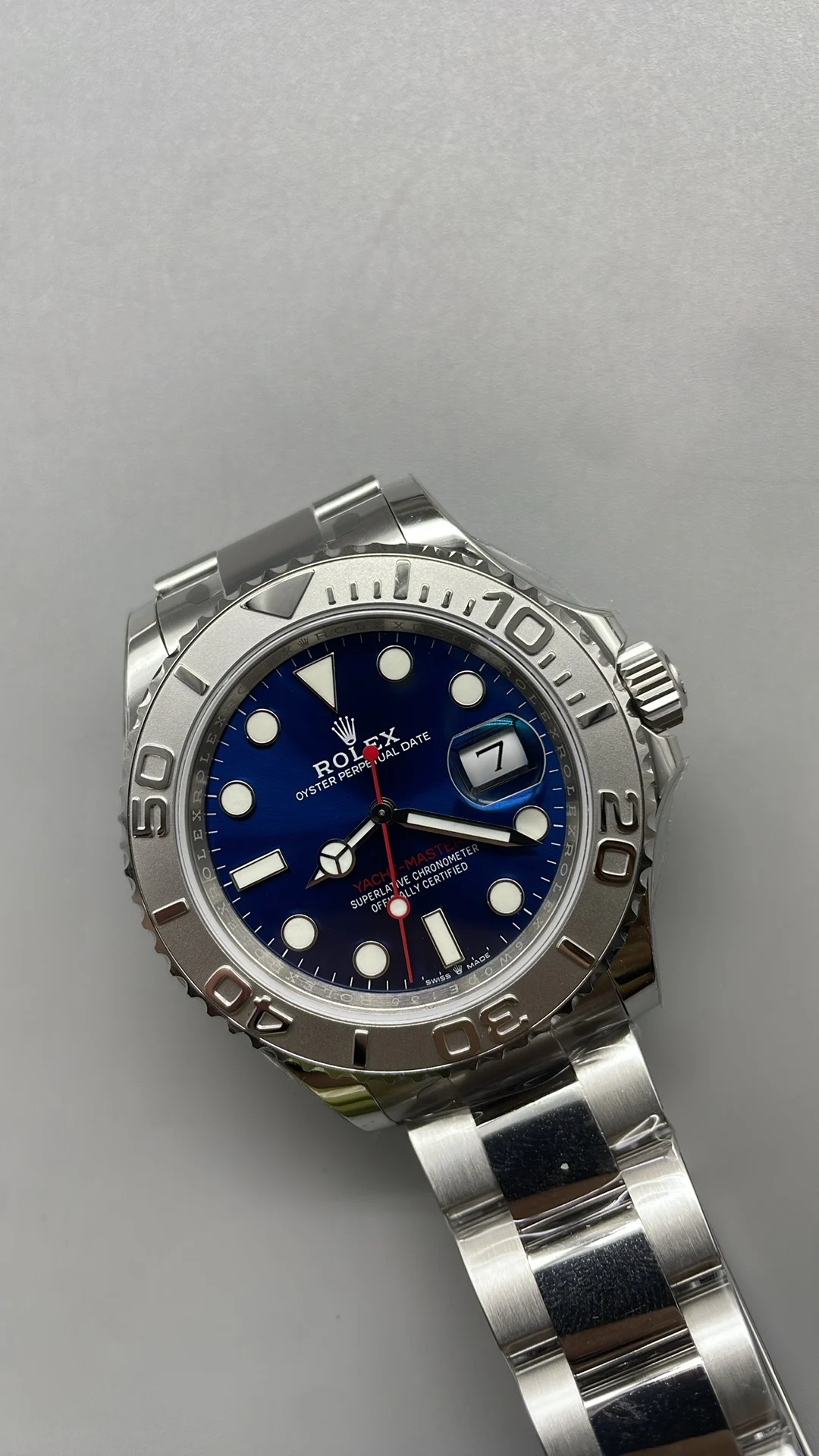 Rolex Yacht-Master Blue Dial 40mm — photographed off the sweep