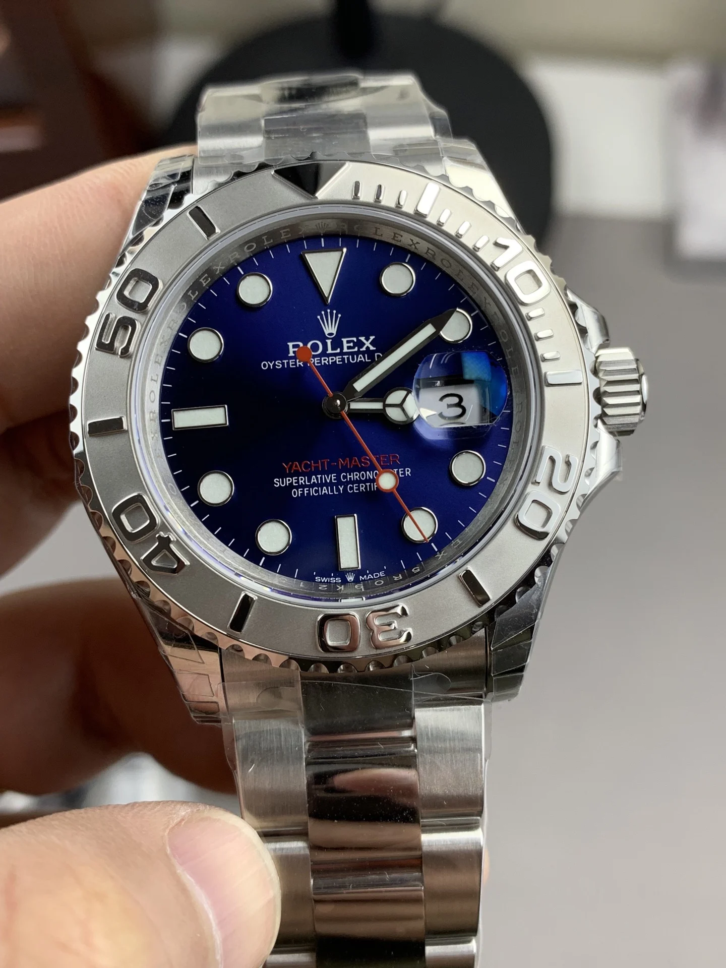 Rolex Yacht-Master Blue Dial — photographed off the sweep