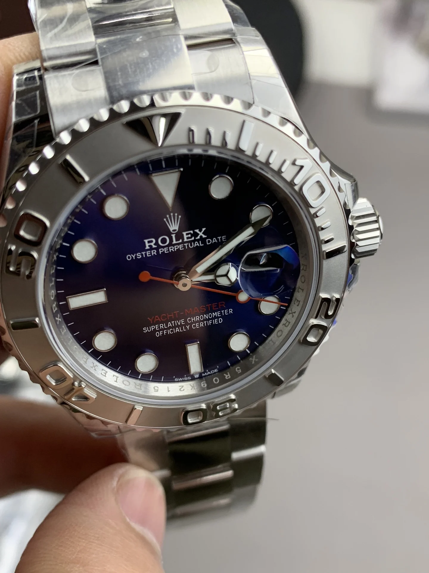 Rolex Yacht-Master Blue Dial — photographed off the sweep