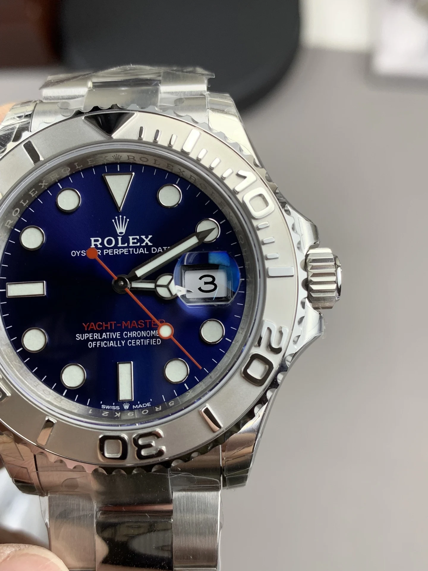 Rolex Yacht-Master Blue Dial — photographed off the sweep