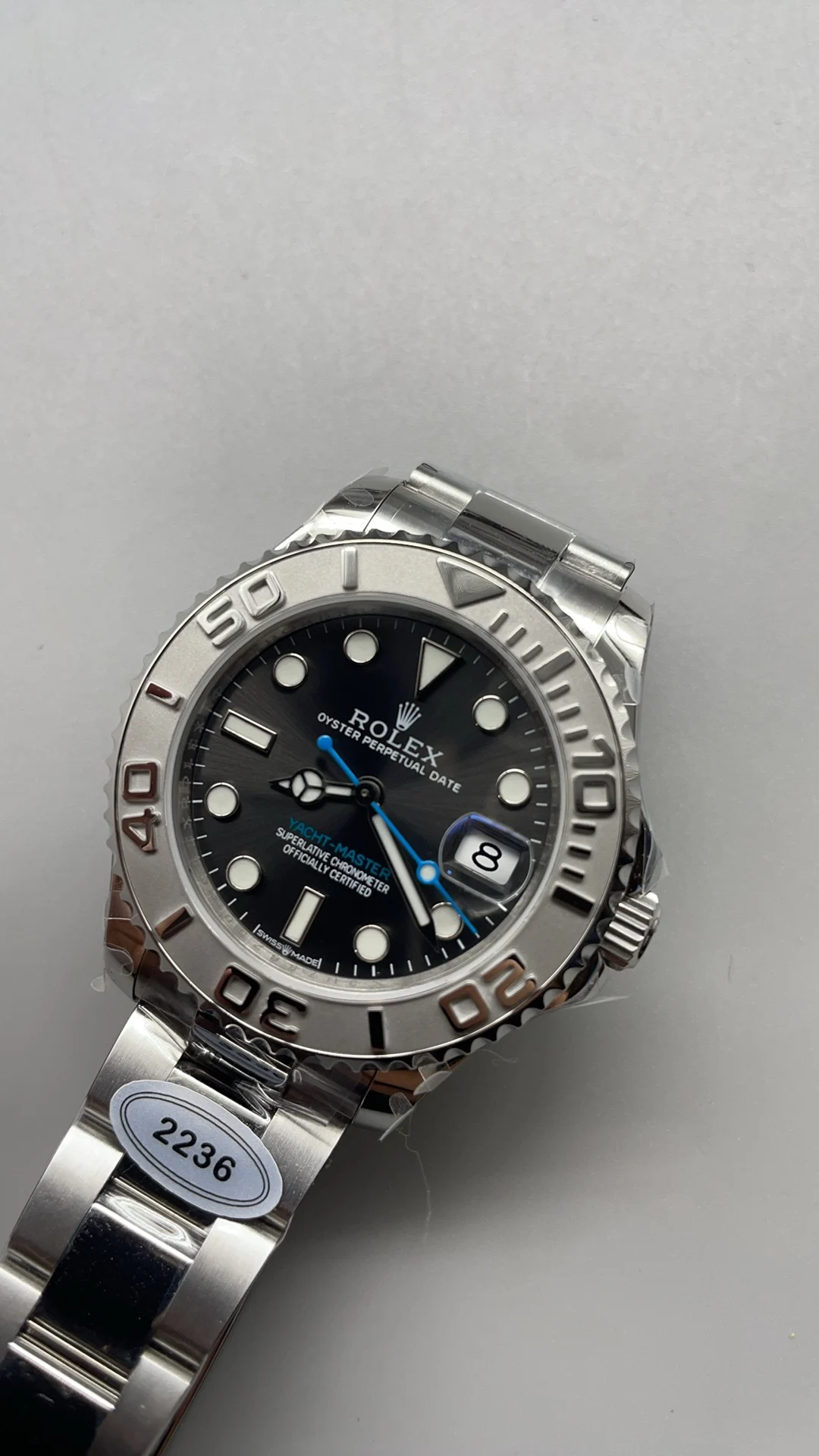 Rolex Yacht-Master Grey Dial 37mm — photographed off the sweep