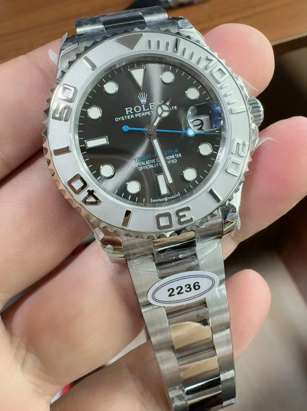 Rolex Yacht-Master Grey Dial 37mm — photographed off the sweep