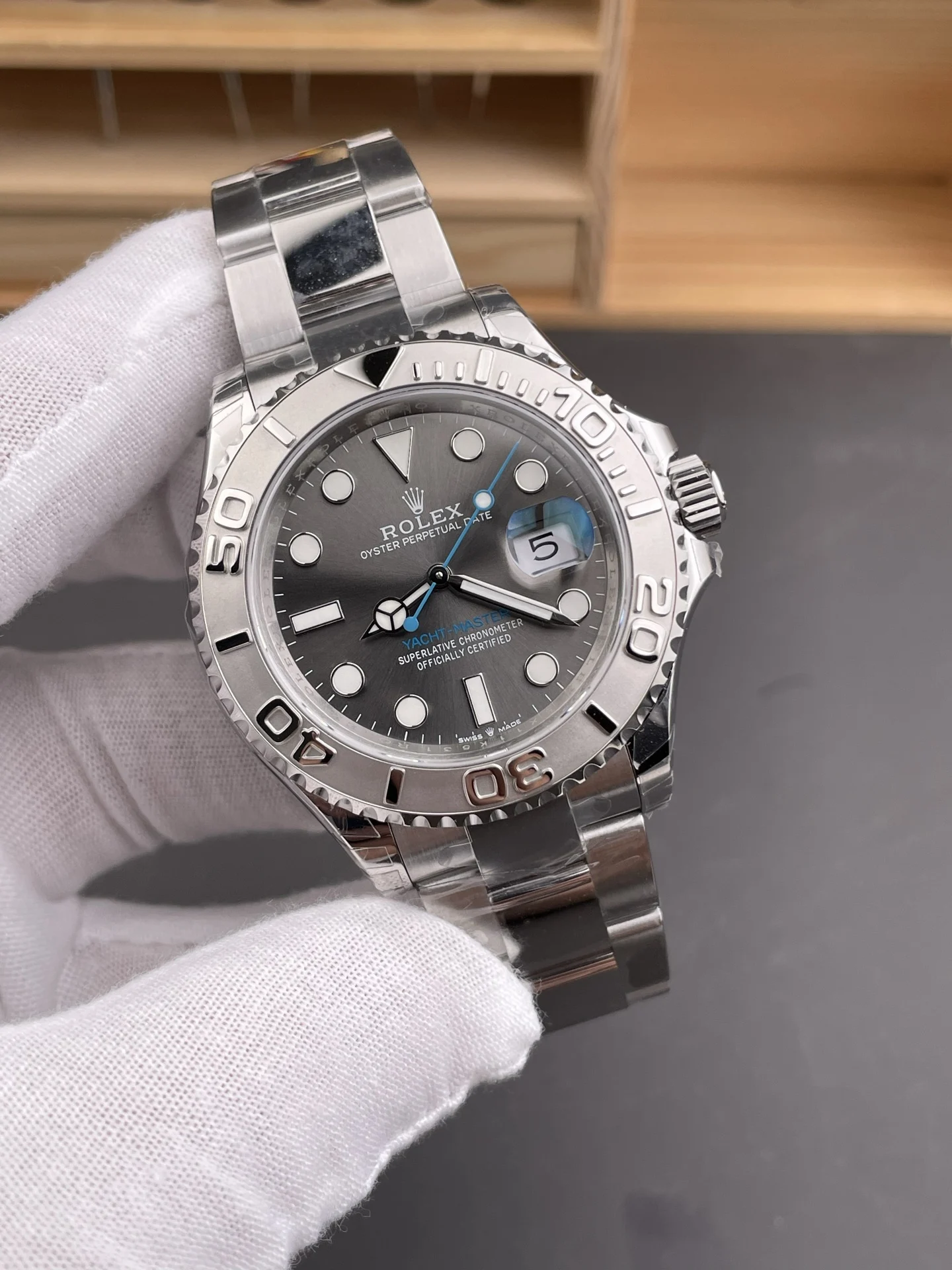 Rolex Yacht-Master Grey Dial 40mm — photographed off the sweep