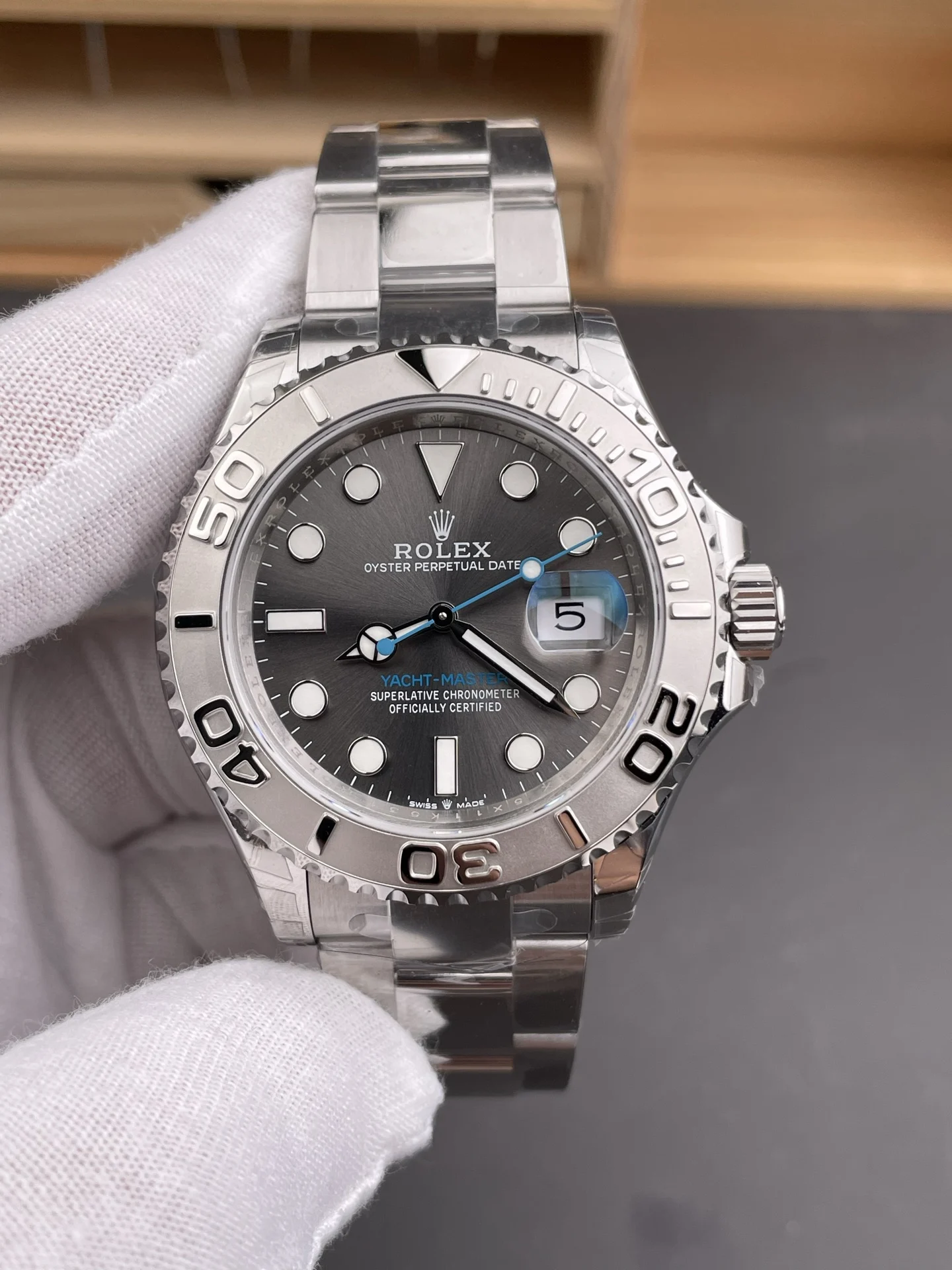 Rolex Yacht-Master Grey Dial 40mm — photographed off the sweep