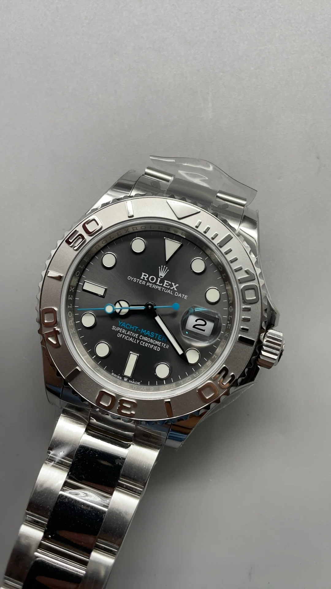 Rolex Yacht-Master Grey Dial 40mm — photographed off the sweep
