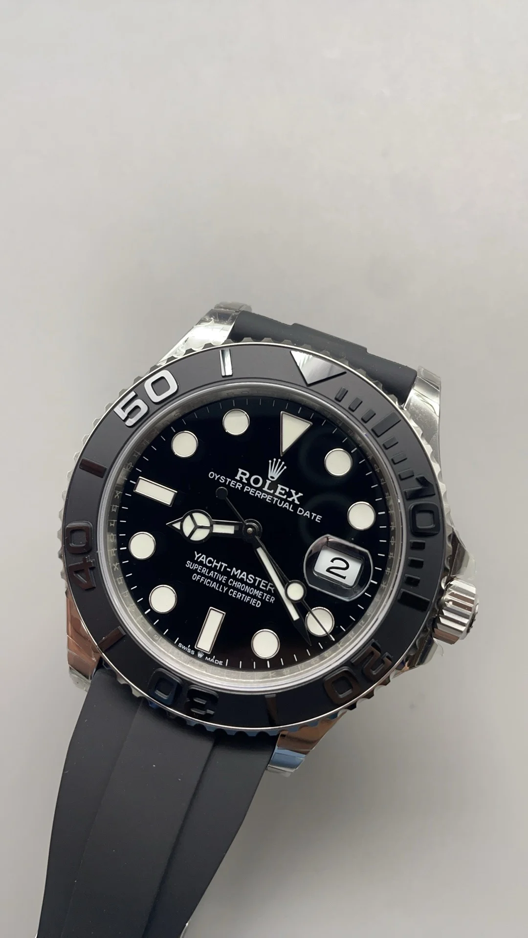 Rolex Yacht-Master Platinum 42mm — photographed off the sweep