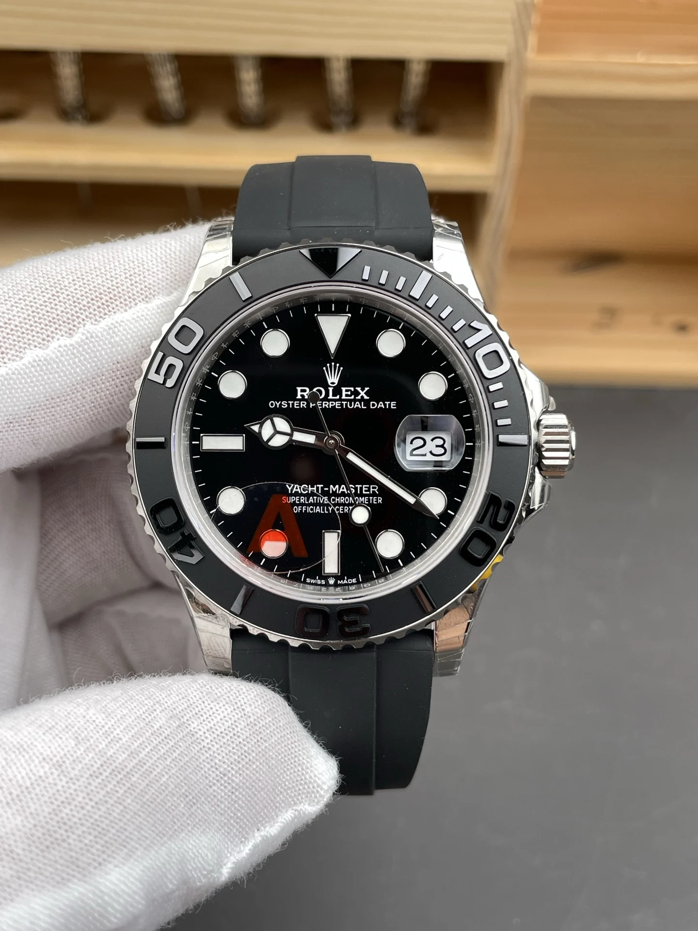 Rolex Yacht-Master Platinum 42mm — photographed off the sweep