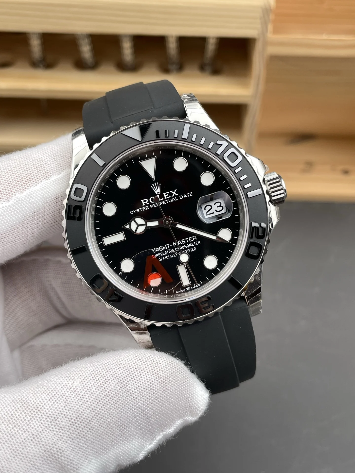 Rolex Yacht-Master Platinum 42mm — photographed off the sweep
