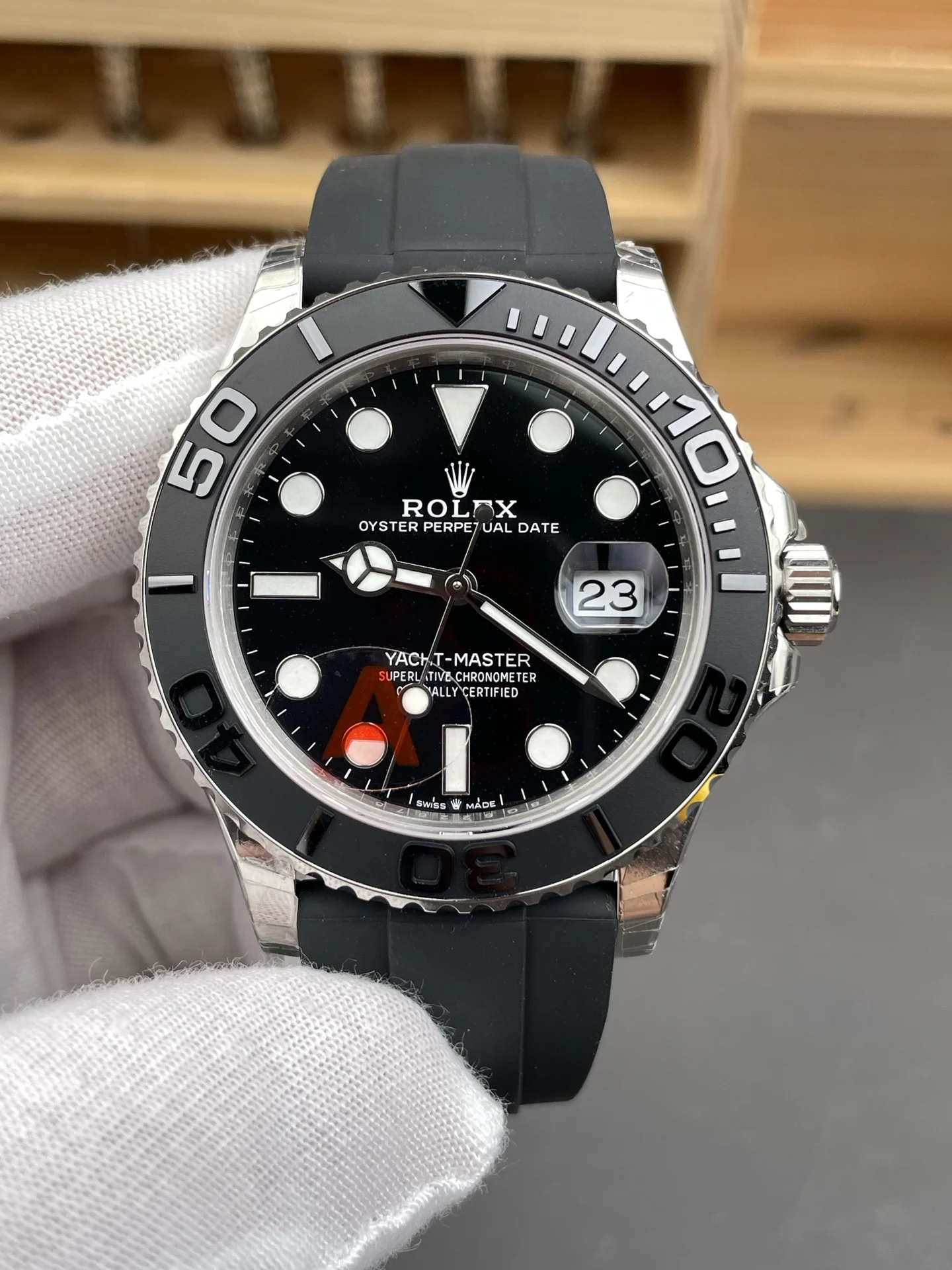 Rolex Yacht-Master Platinum 42mm — photographed off the sweep