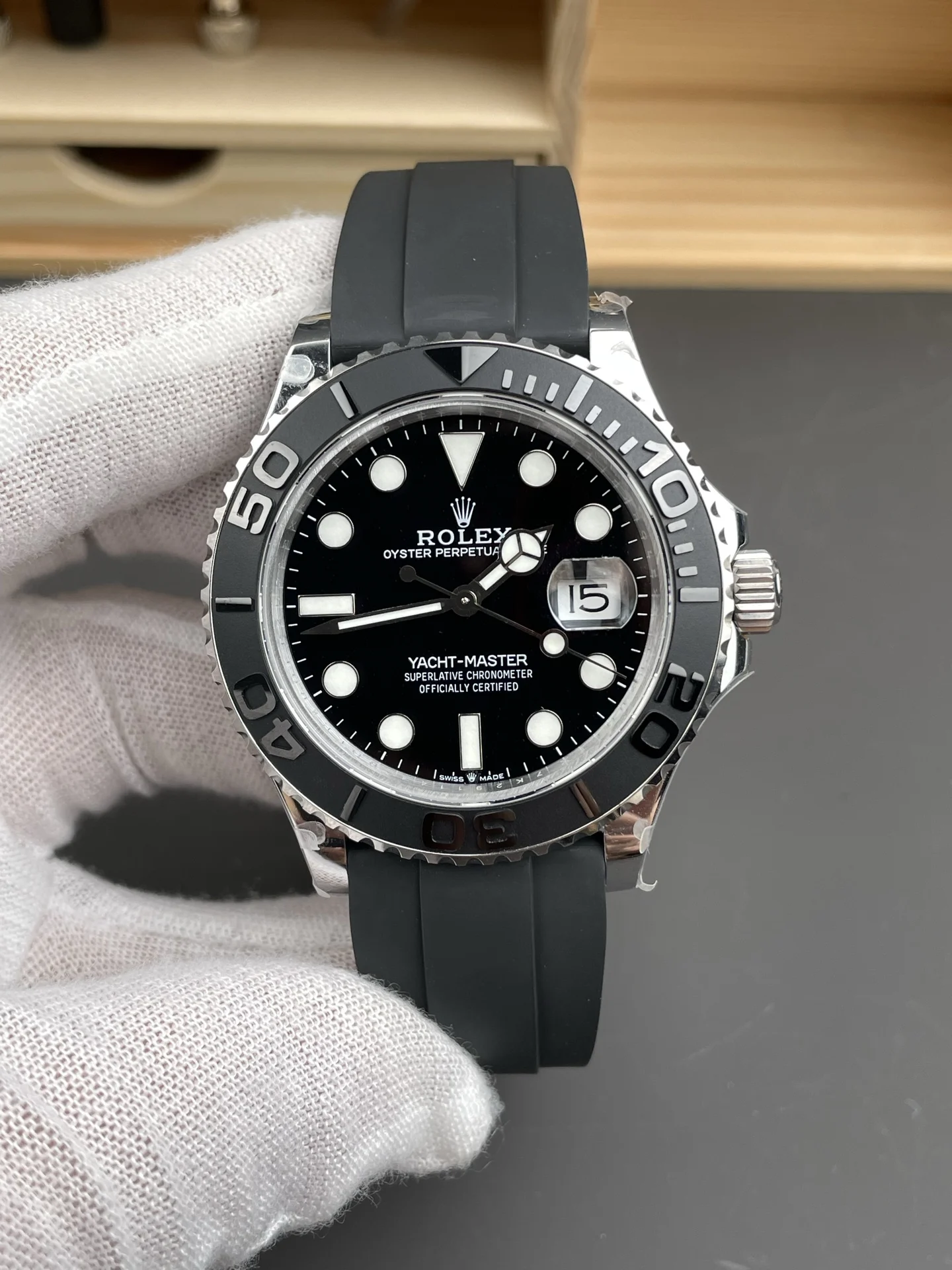 Rolex Yacht-Master Platinum 42mm — photographed off the sweep