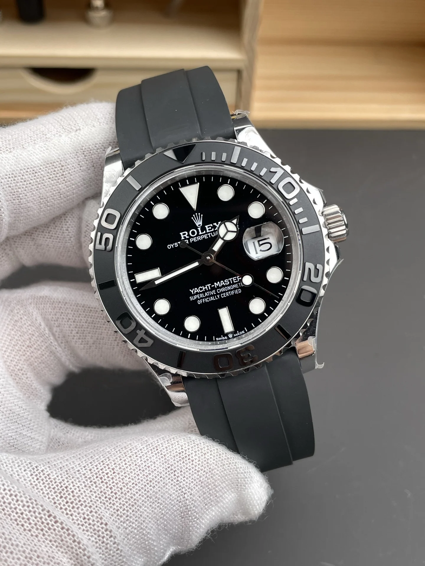 Rolex Yacht-Master Platinum 42mm — photographed off the sweep