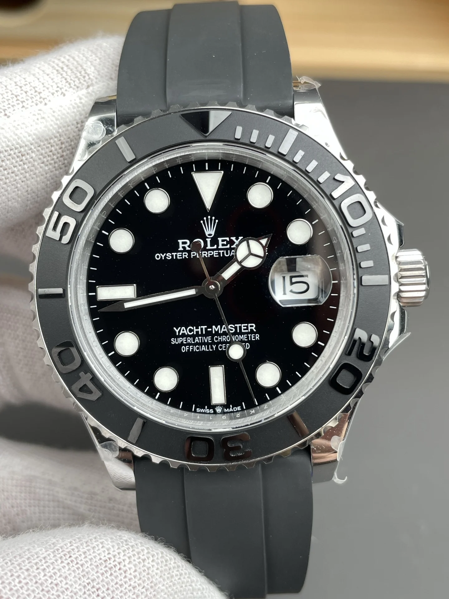 Rolex Yacht-Master Platinum 42mm — photographed off the sweep