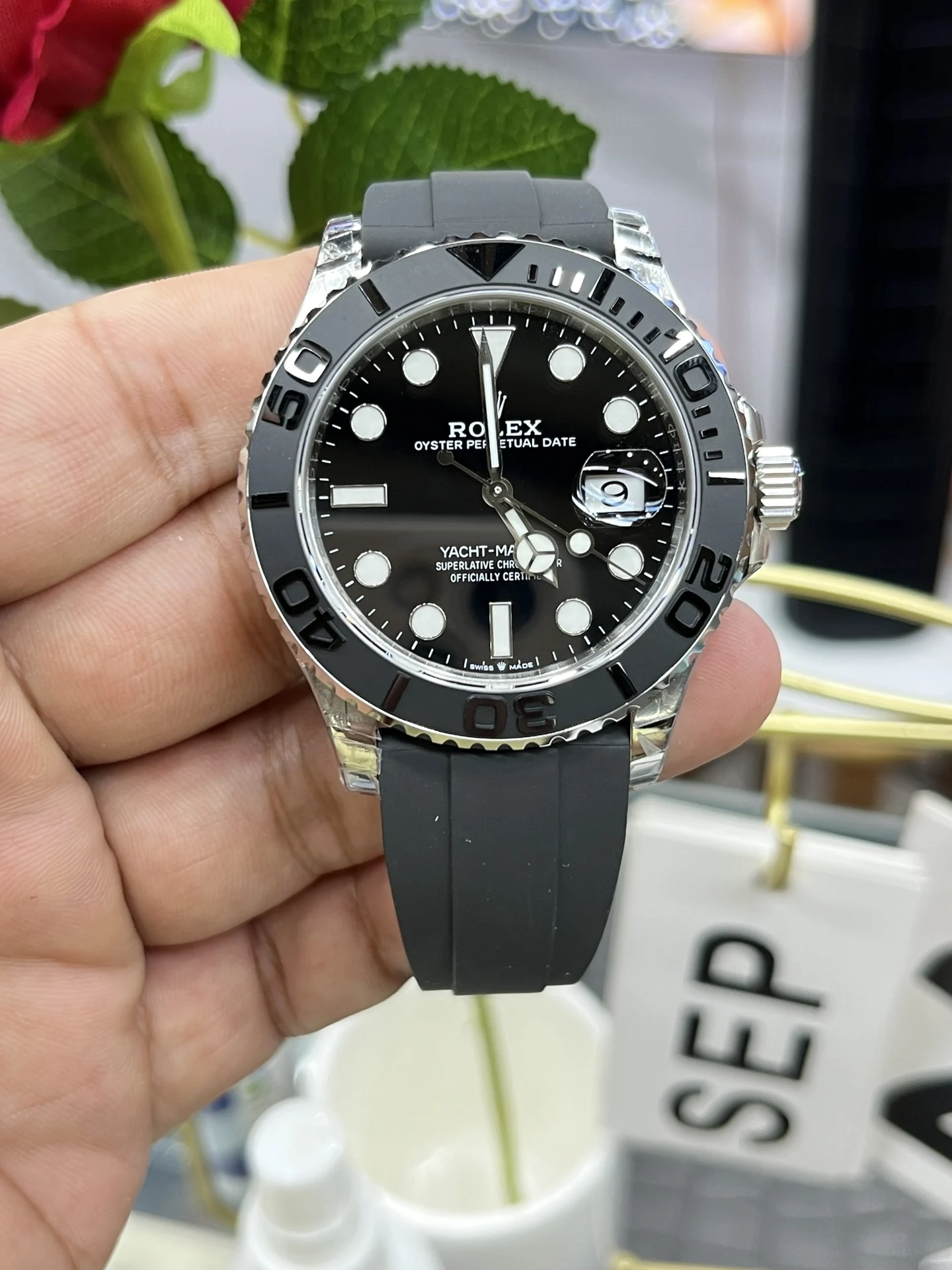 Rolex Yacht-Master Platinum 42mm — photographed off the sweep