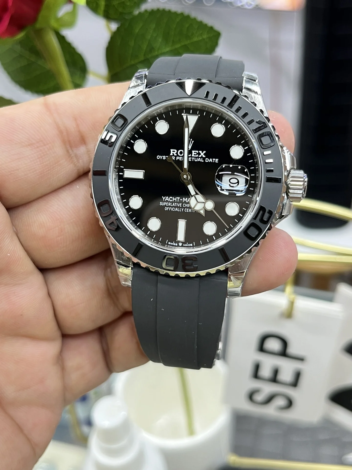Rolex Yacht-Master Platinum 42mm — photographed off the sweep