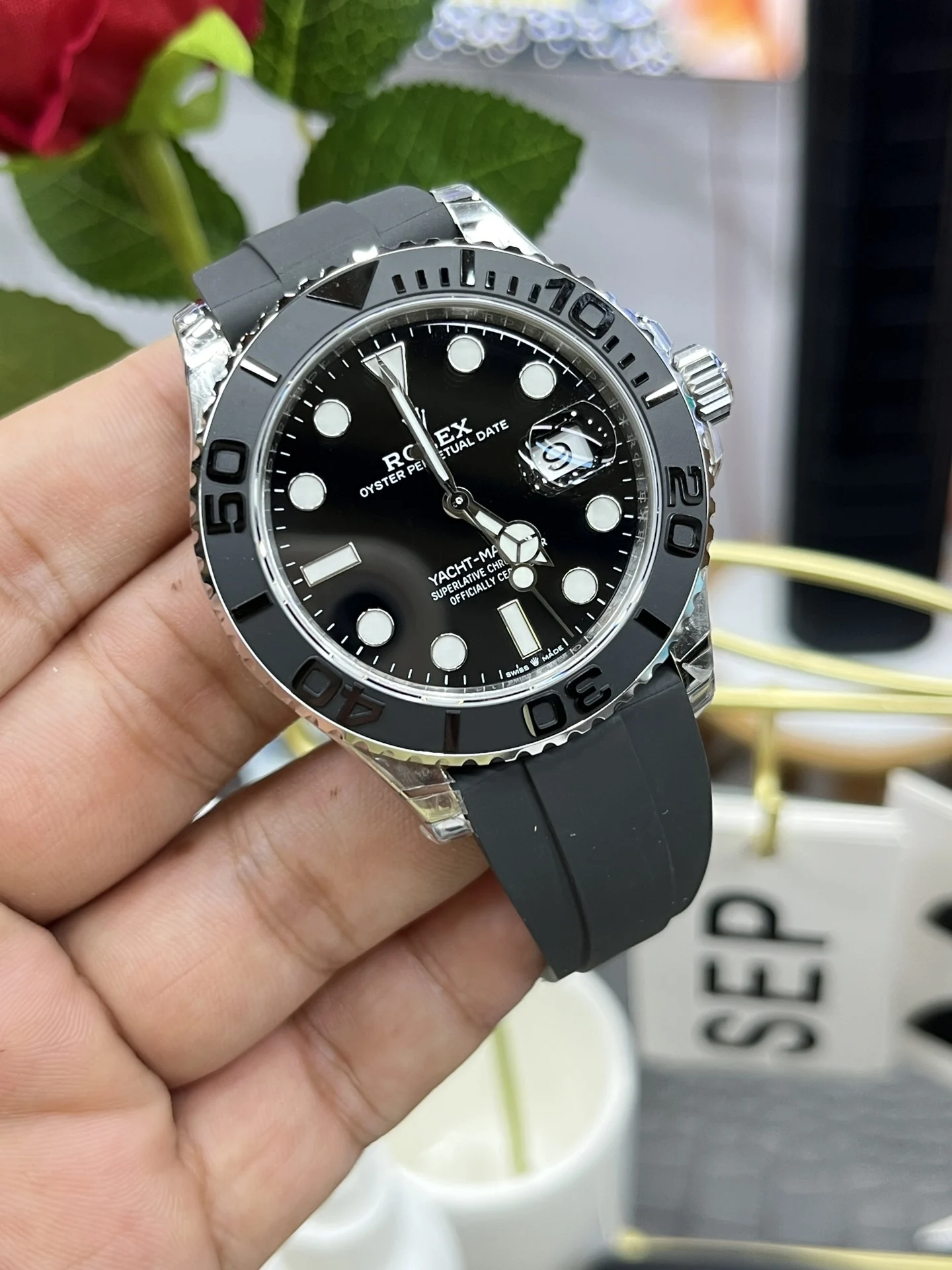 Rolex Yacht-Master Platinum 42mm — photographed off the sweep