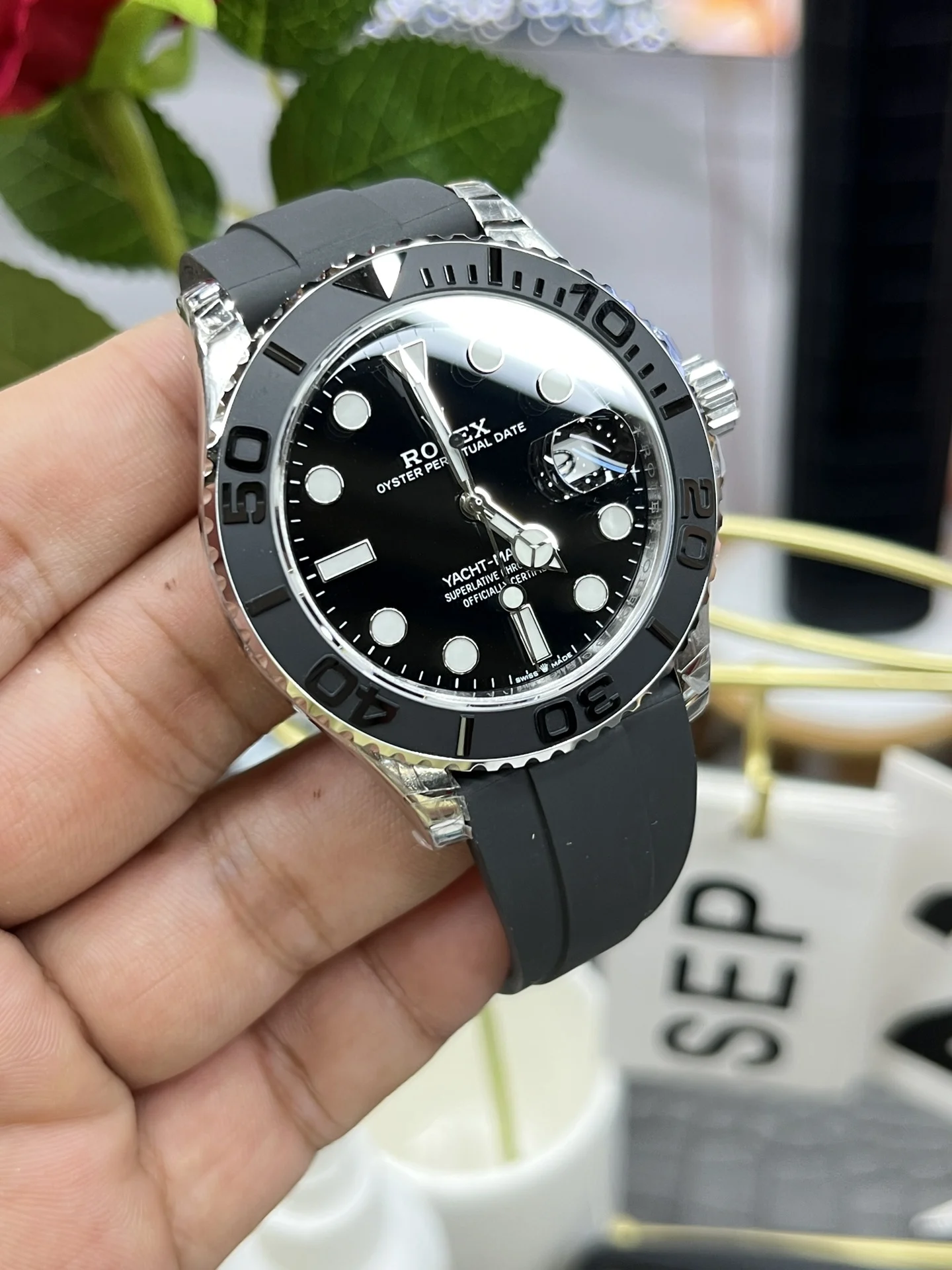 Rolex Yacht-Master Platinum 42mm — photographed off the sweep