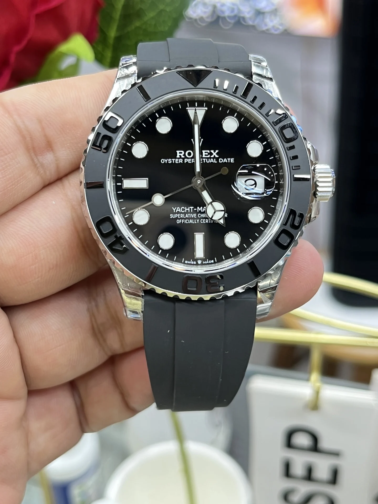 Rolex Yacht-Master Platinum 42mm — photographed off the sweep