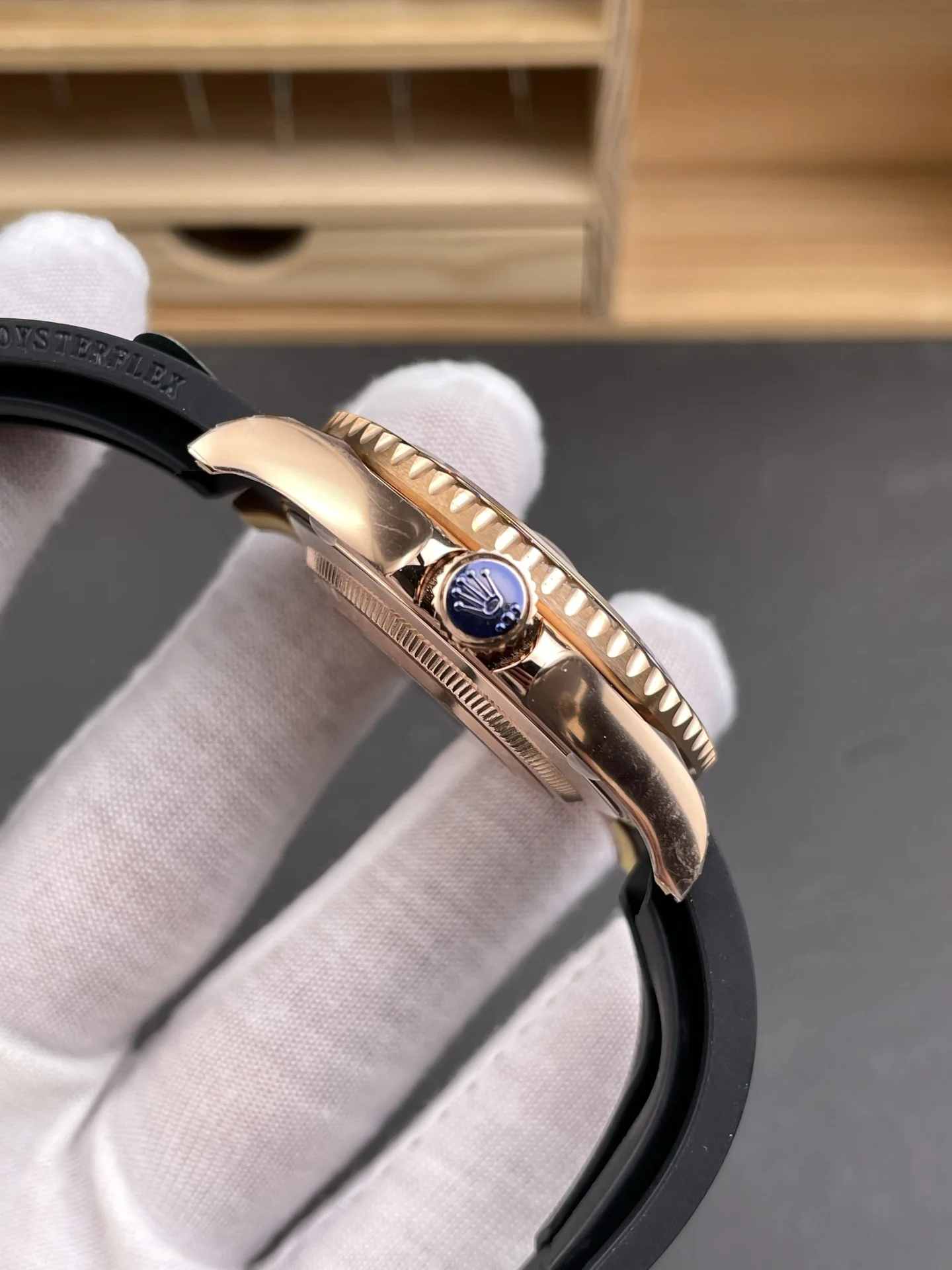 Rolex Yacht-Master Rose Gold 116655 — photographed off the sweep