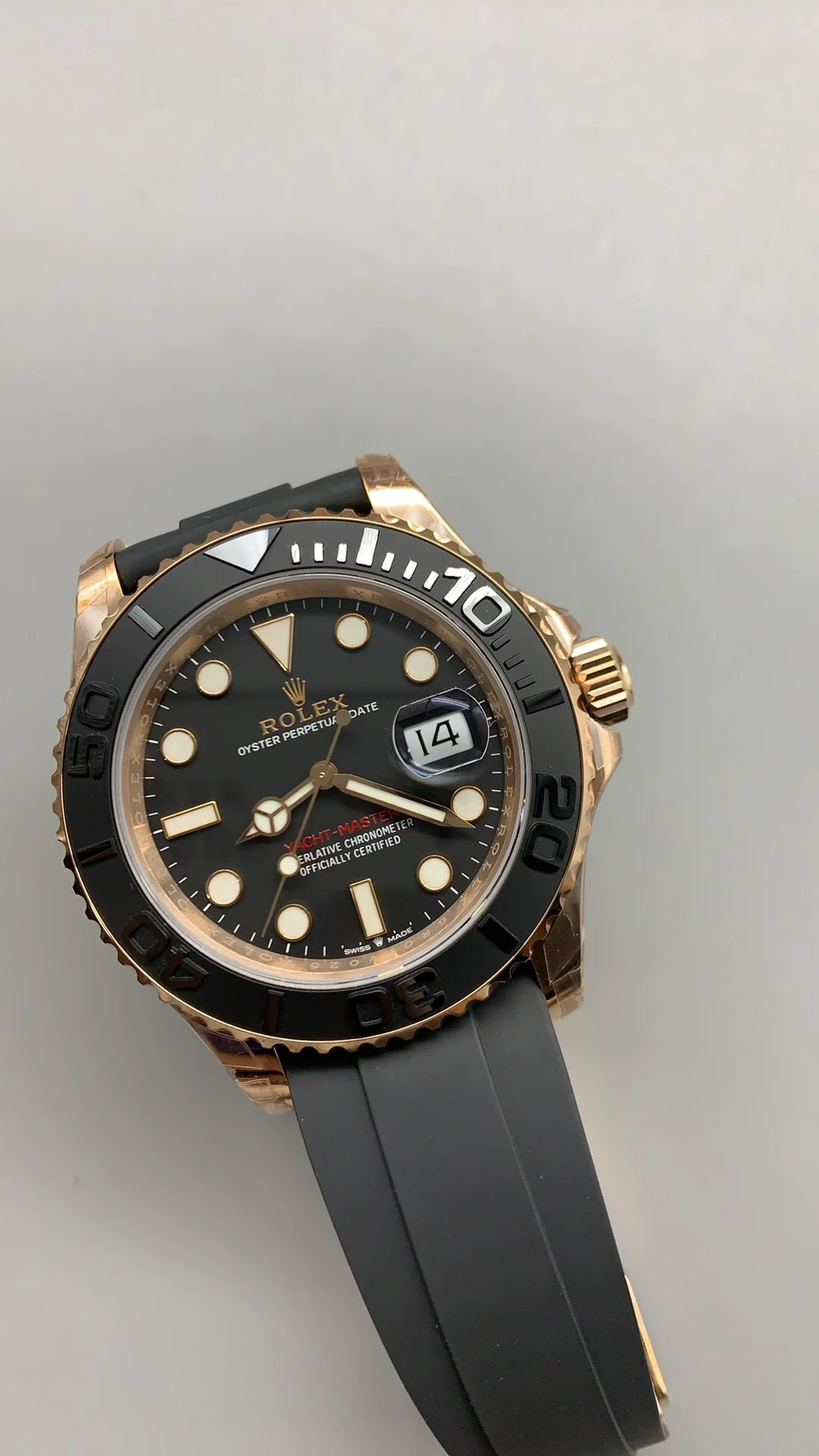 Rolex Yacht-Master Rose Gold 40mm — photographed off the sweep