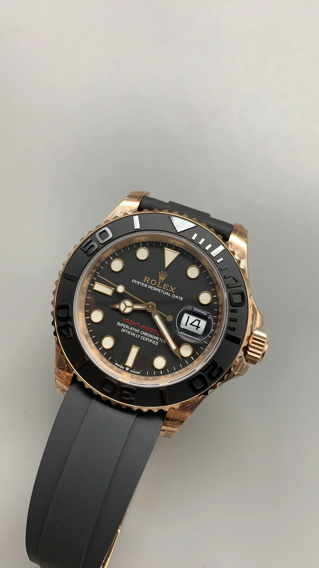 Rolex Yacht-Master Rose Gold 40mm — photographed off the sweep