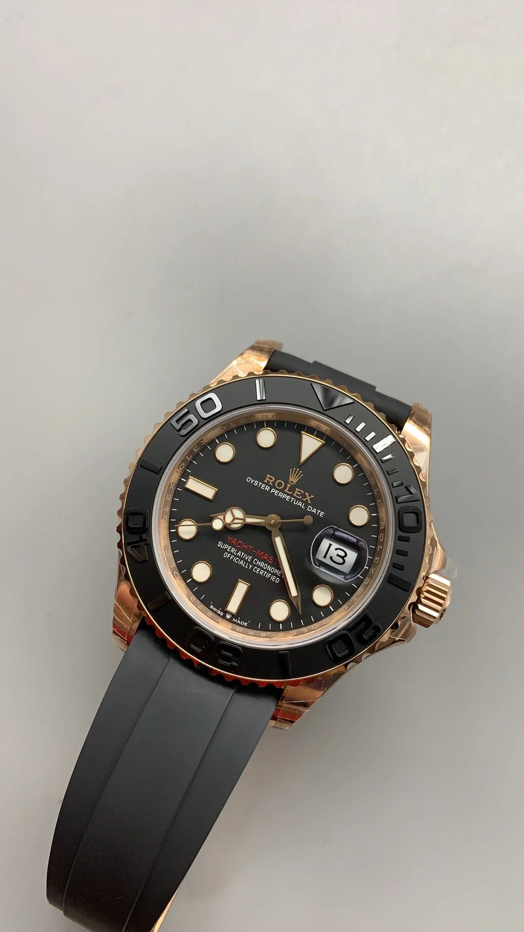 Rolex Yacht-Master Rose Gold 40mm — photographed off the sweep