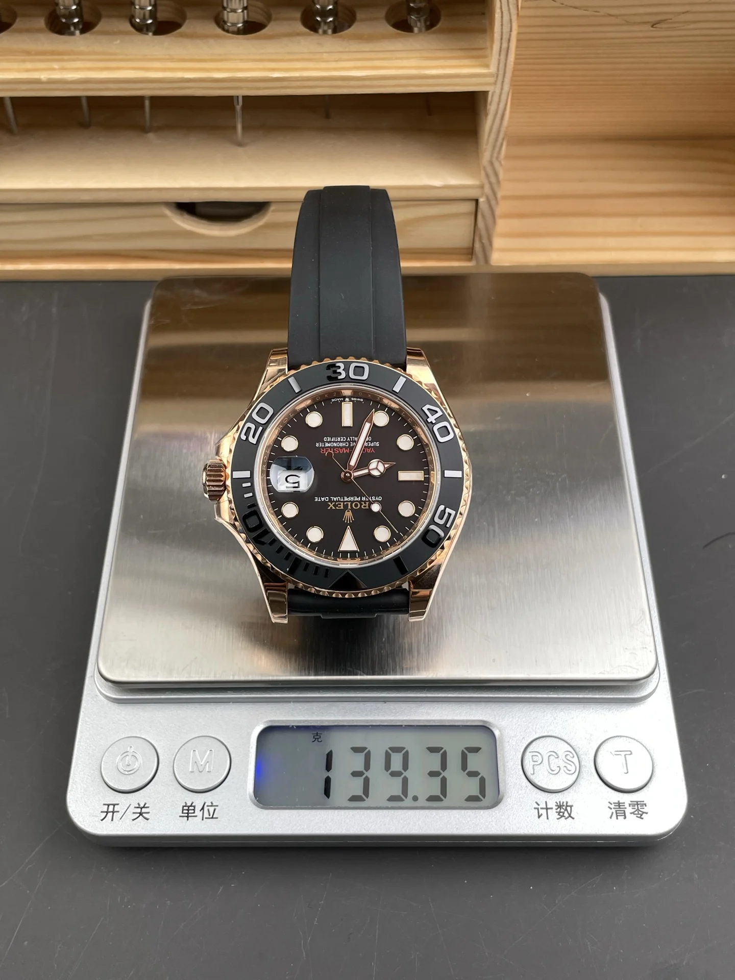 Rolex Yacht-Master Rose Gold 40mm — photographed off the sweep