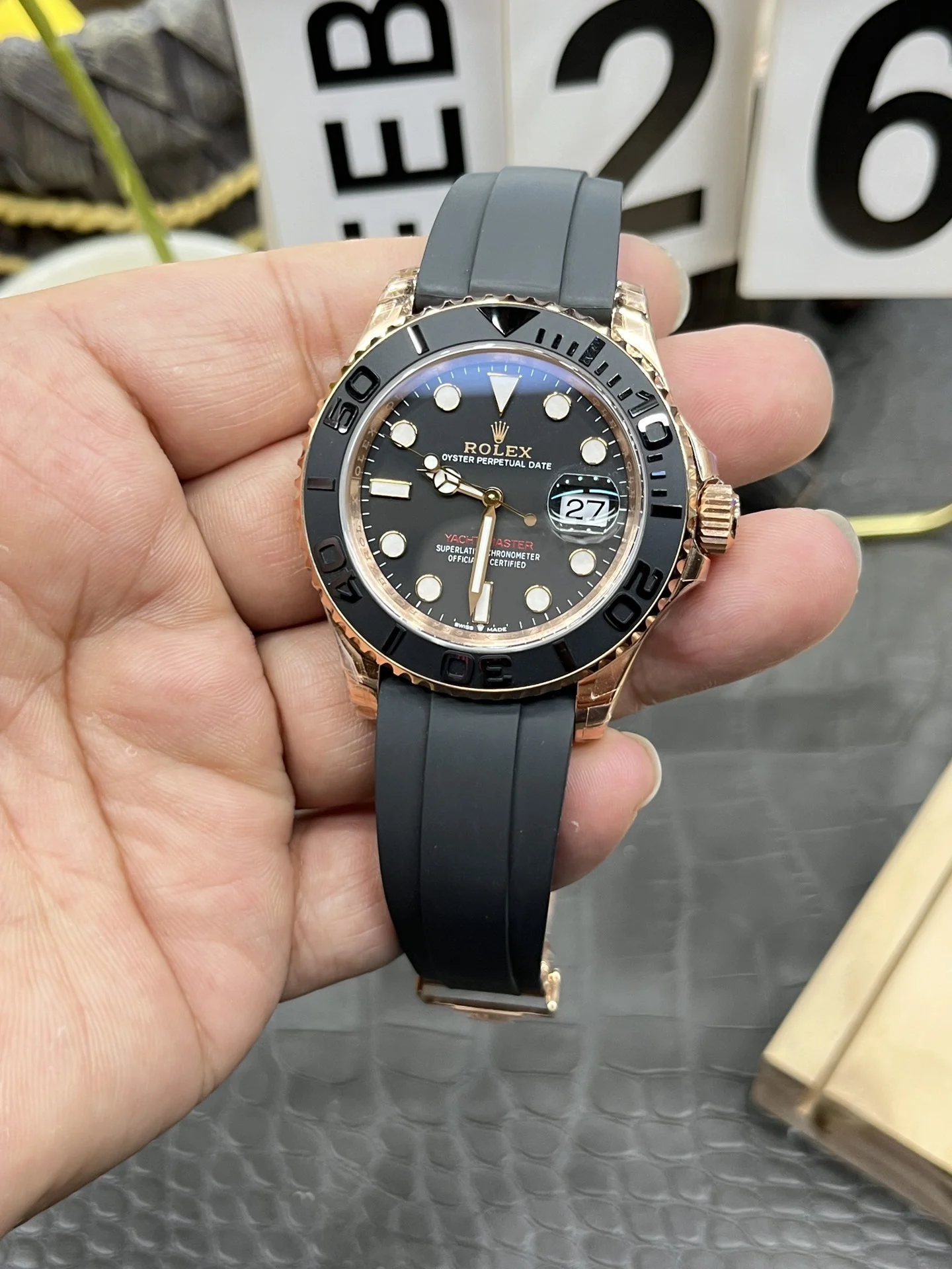 Rolex Yacht-Master Rose Gold 40mm — photographed off the sweep