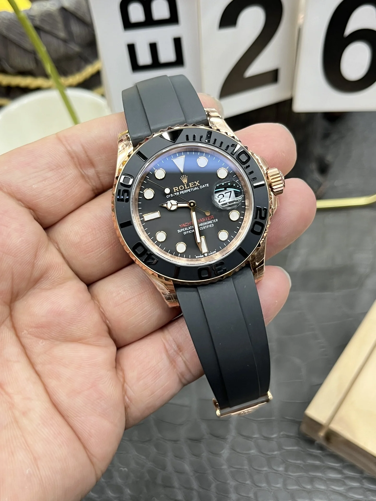 Rolex Yacht-Master Rose Gold 40mm — photographed off the sweep
