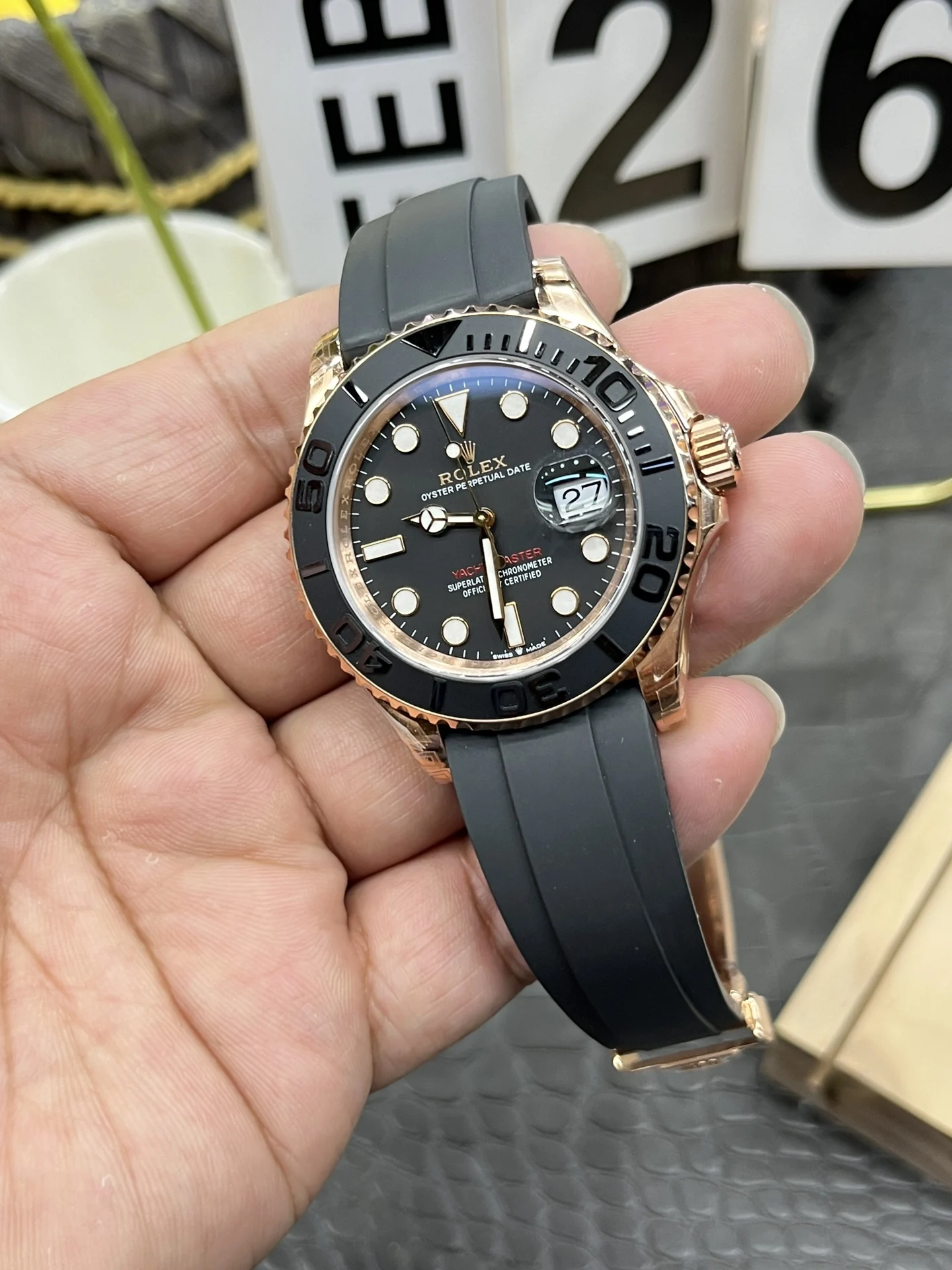 Rolex Yacht-Master Rose Gold 40mm — photographed off the sweep