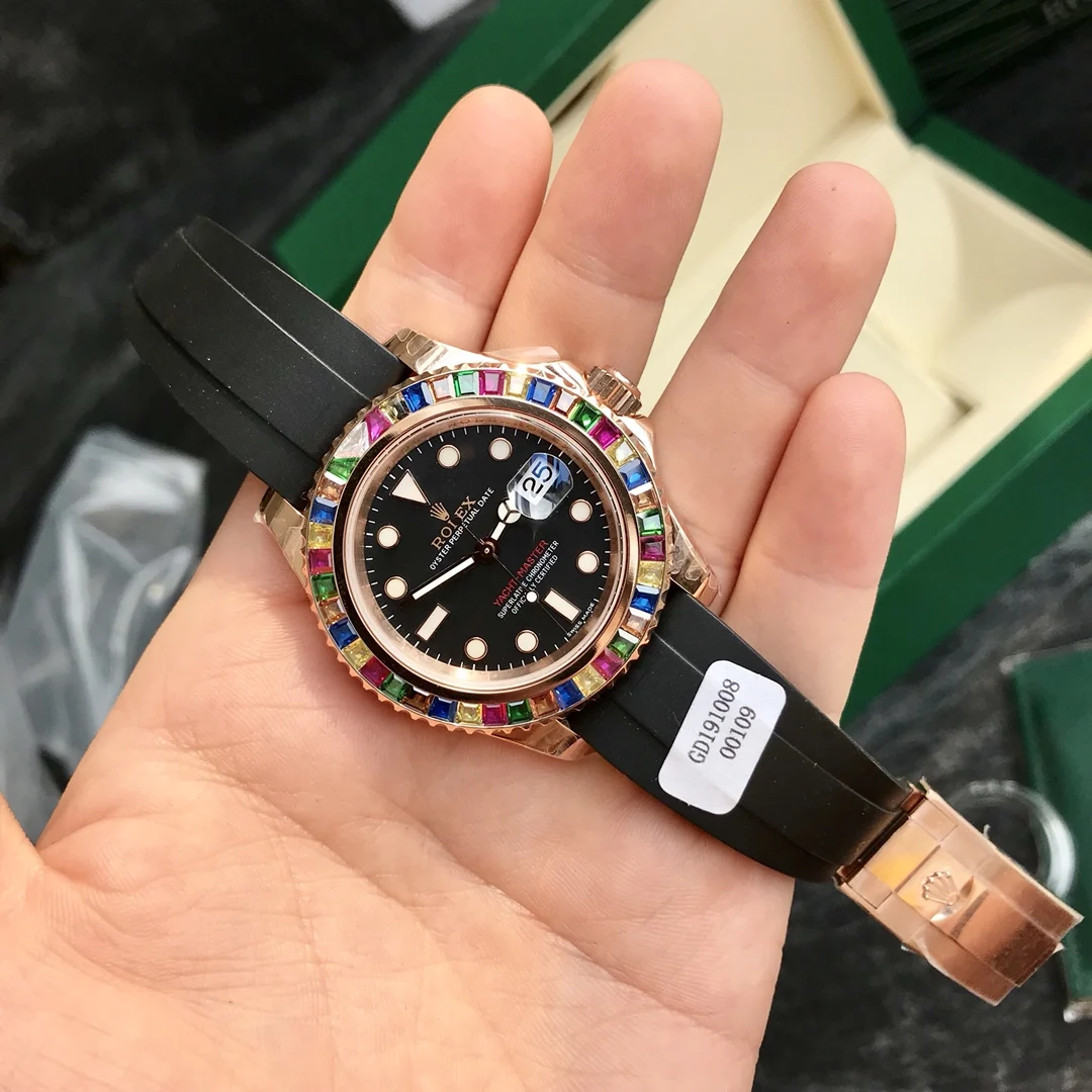 Rolex Yacht-Master Rose Gold Black Dial 116655 40mm — photographed off the sweep