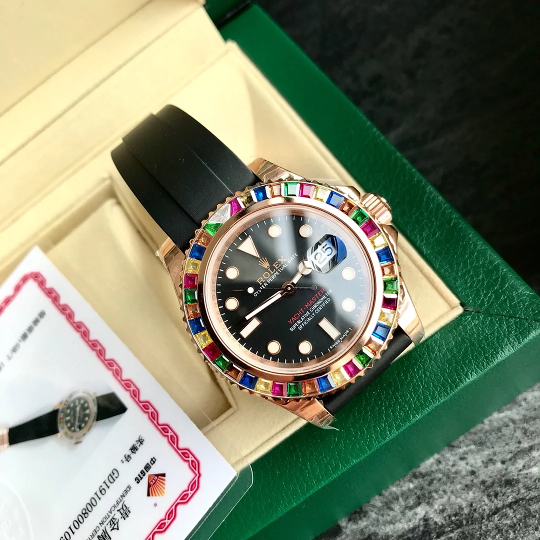 Rolex Yacht-Master Rose Gold Black Dial 116655 40mm — photographed off the sweep