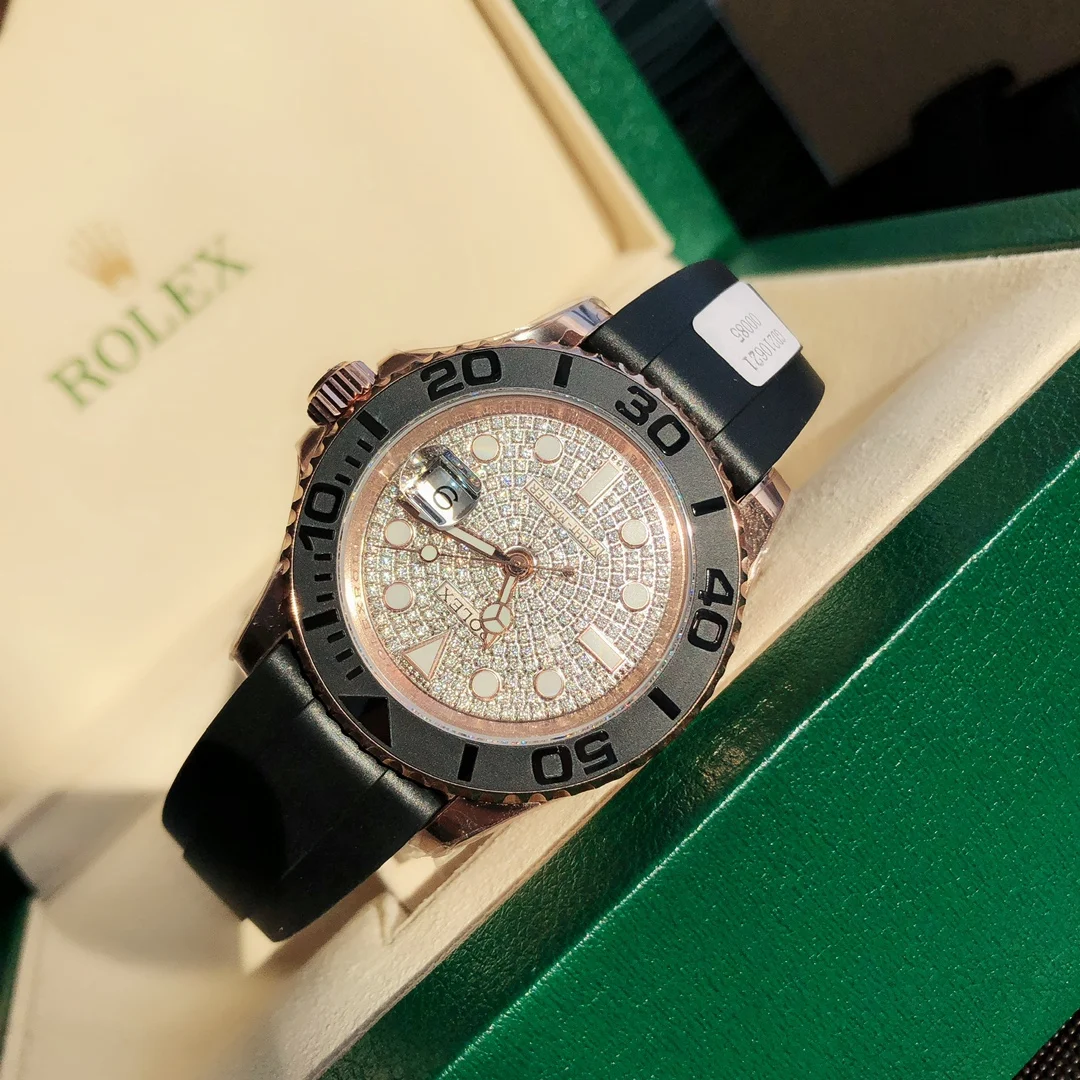 Rolex Yacht-Master Rose Gold Black Dial 116655 40mm — photographed off the sweep