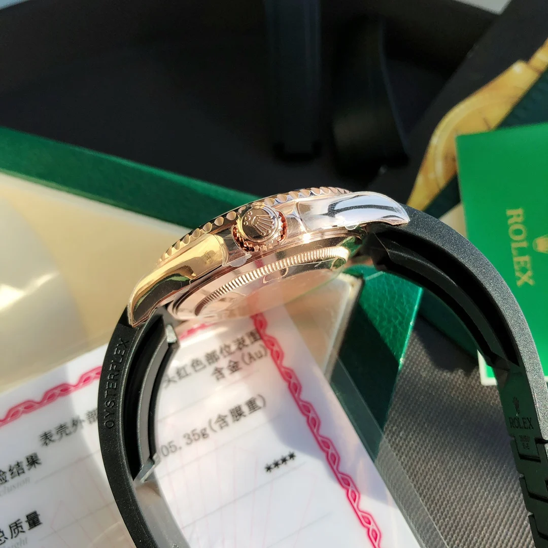 Rolex Yacht-Master Rose Gold Black Dial 116655 40mm — photographed off the sweep