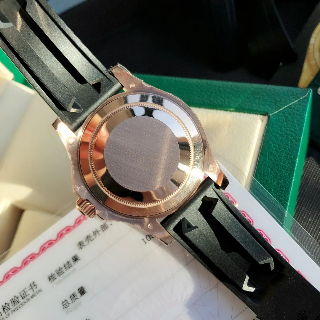 Rolex Yacht-Master Rose Gold Black Dial 116655 40mm — photographed off the sweep