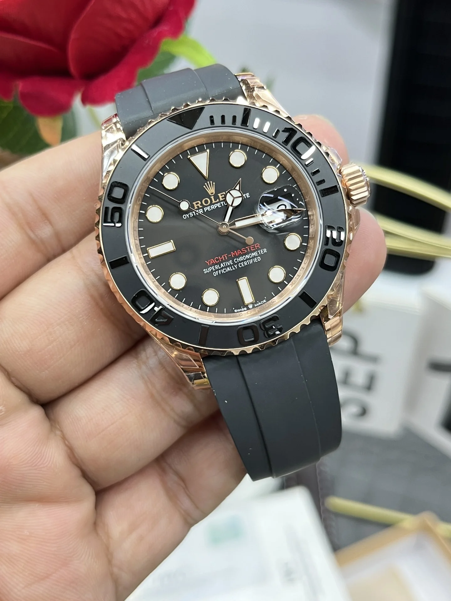 Rolex Yacht-Master Rose Gold — photographed off the sweep