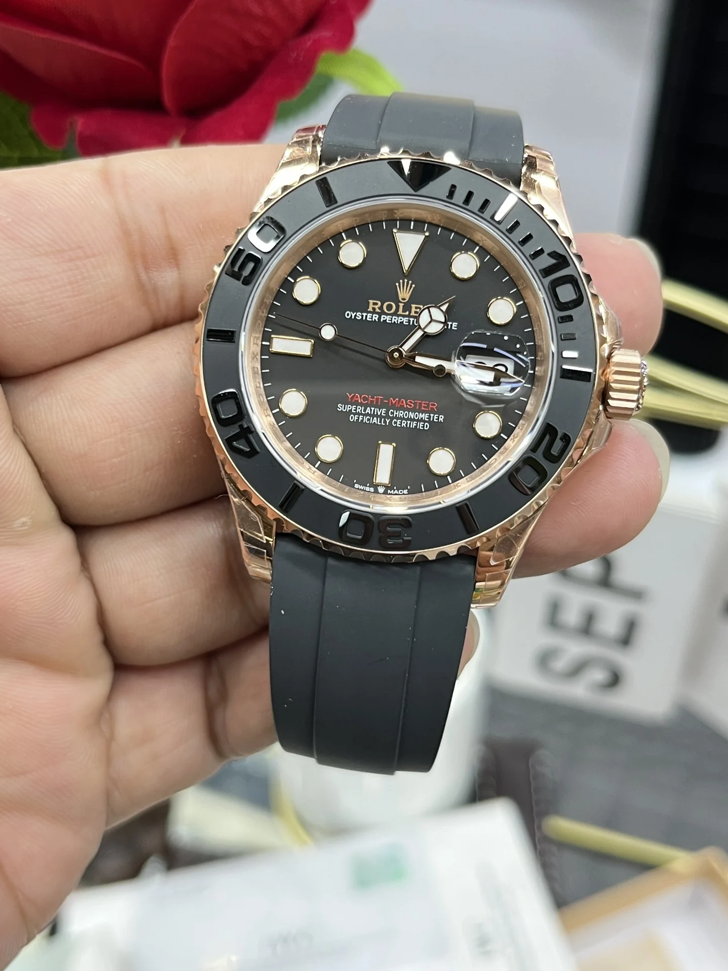 Rolex Yacht-Master Rose Gold — photographed off the sweep