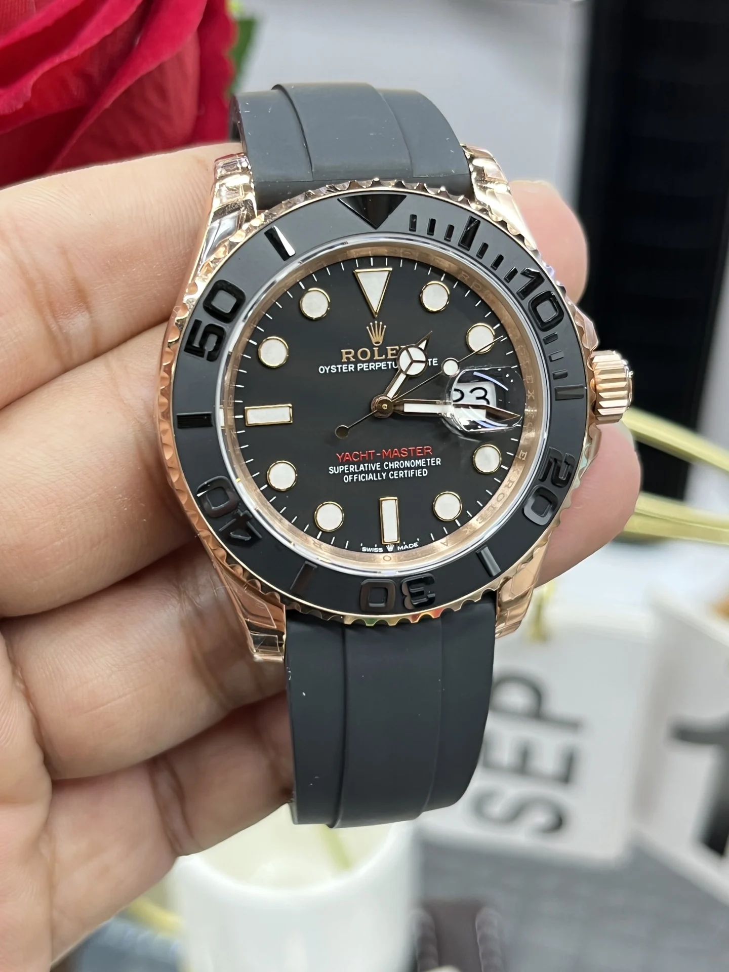 Rolex Yacht-Master Rose Gold — photographed off the sweep