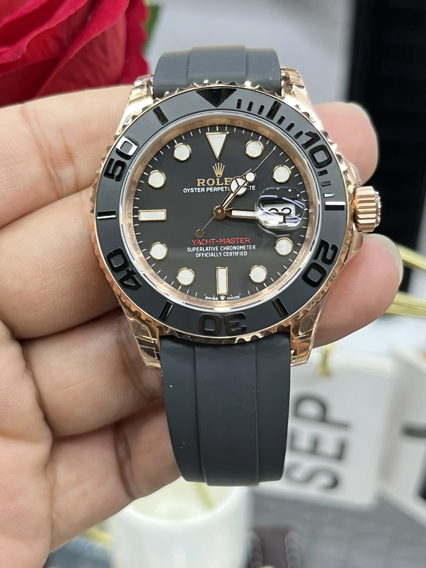 Rolex Yacht-Master Rose Gold — photographed off the sweep