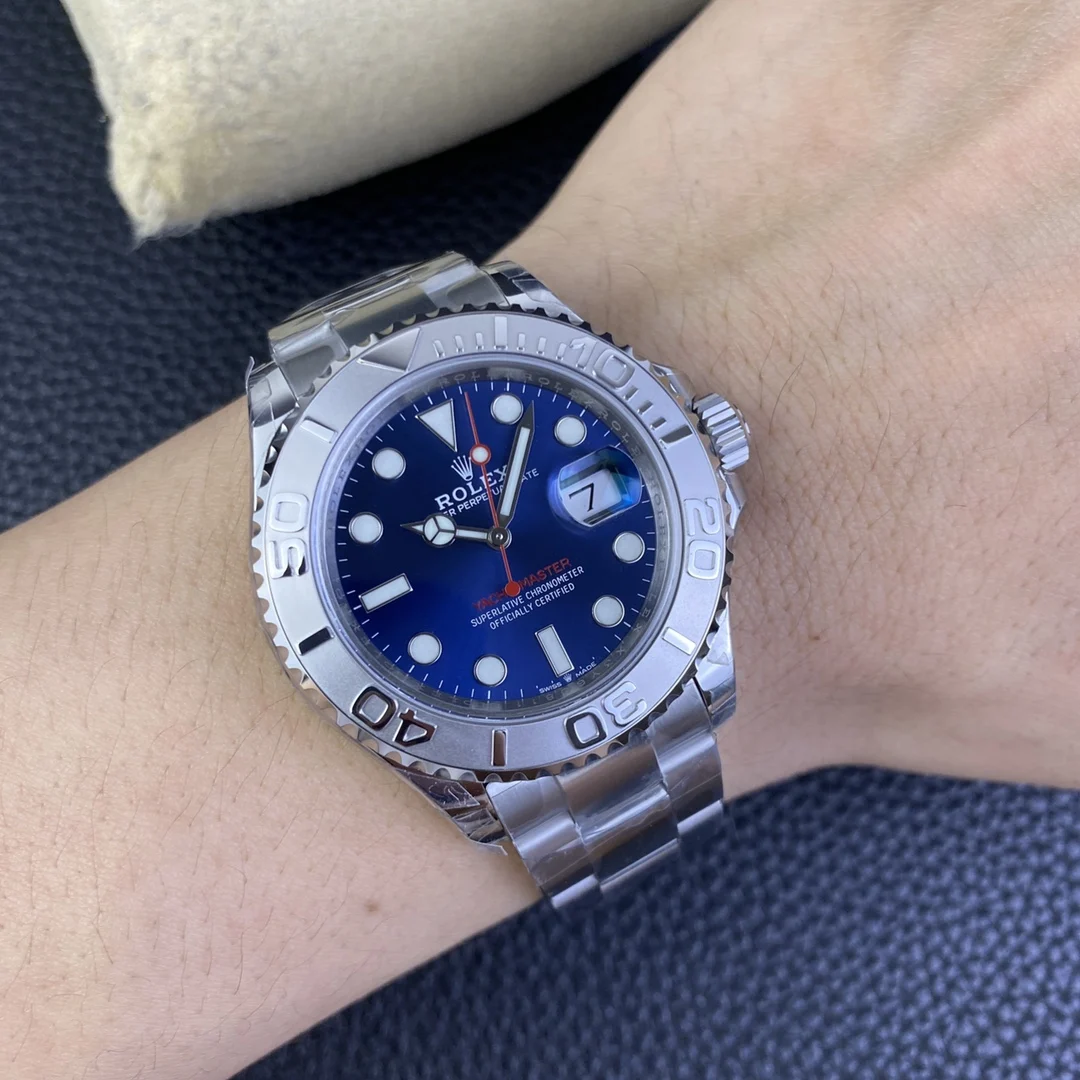 Rolex Yacht-Master Steel Blue Dial — photographed off the sweep
