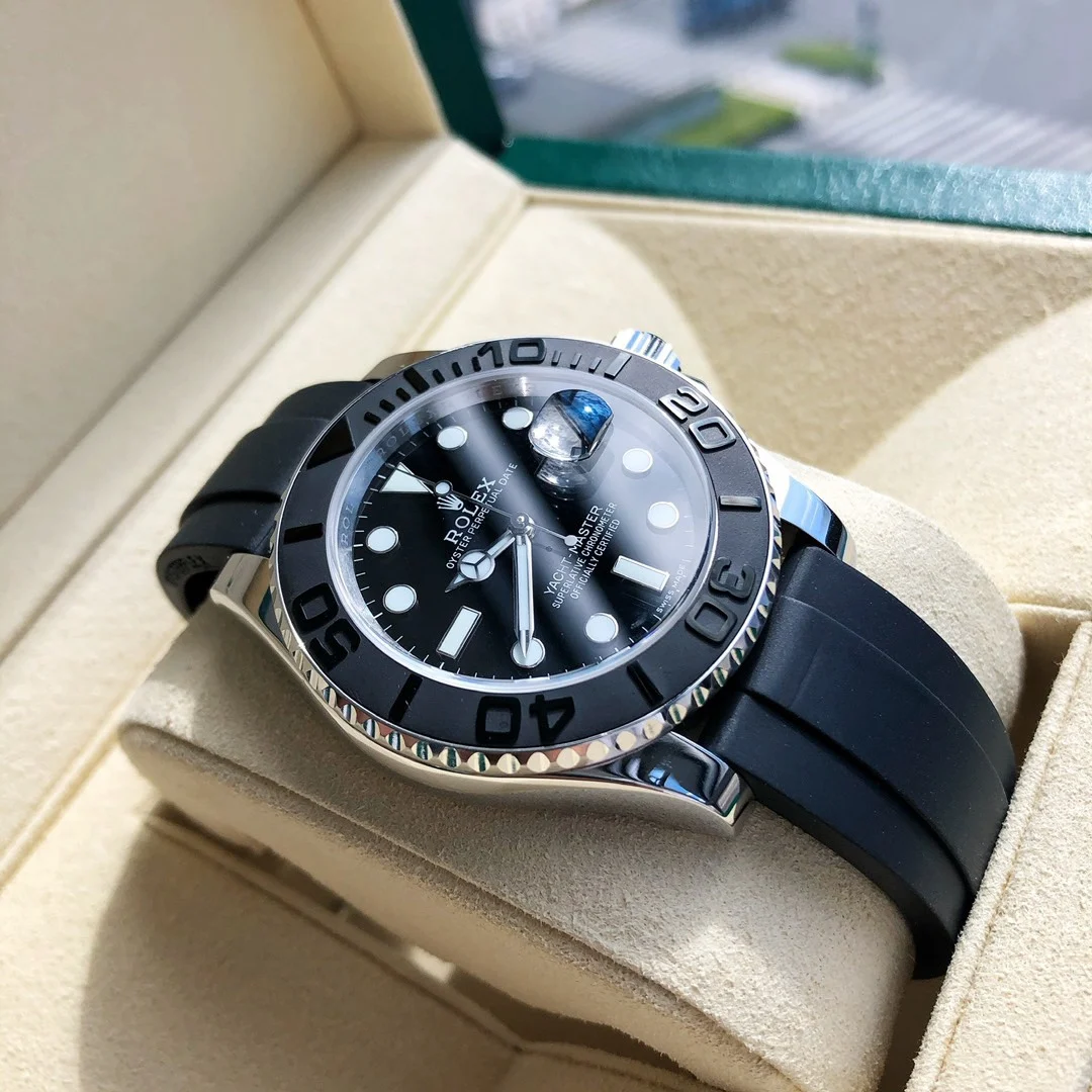 Rolex Yacht-Master White Gold Black Dial 40mm — photographed off the sweep