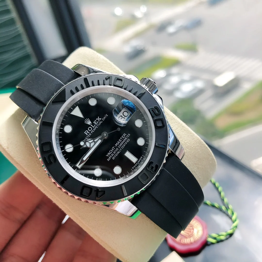 Rolex Yacht-Master White Gold Black Dial 40mm — photographed off the sweep