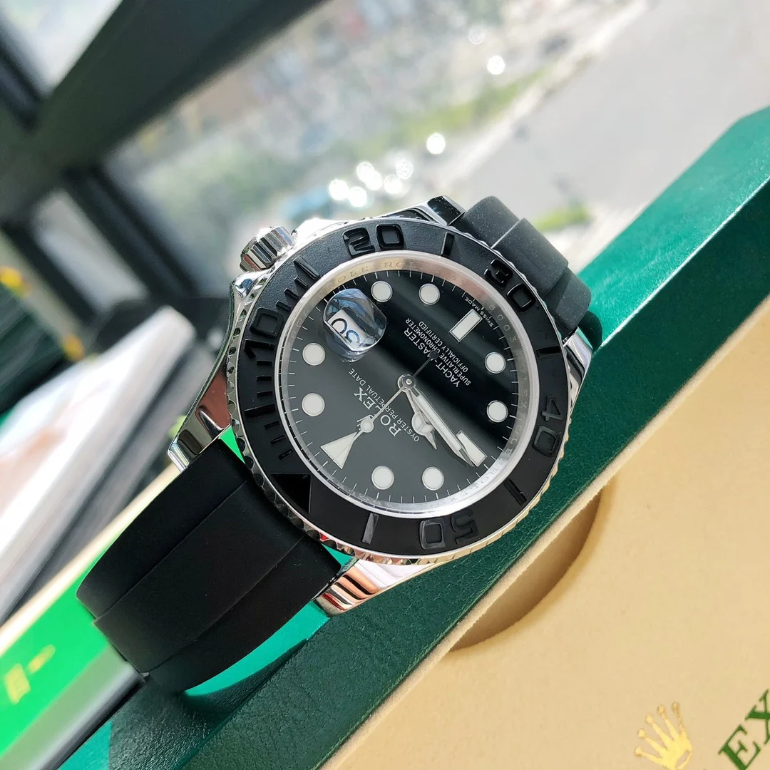 Rolex Yacht-Master White Gold Black Dial 40mm — photographed off the sweep
