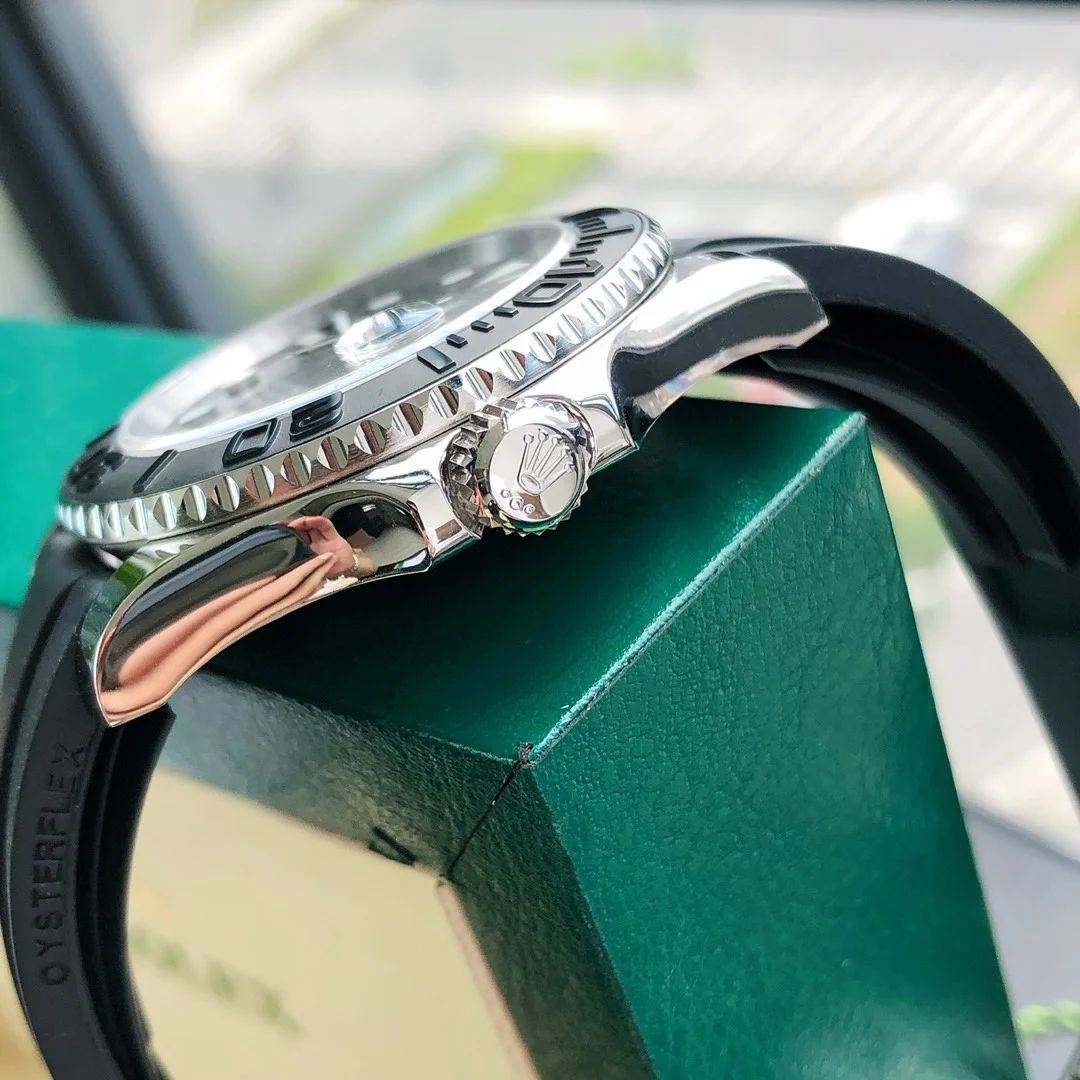 Rolex Yacht-Master White Gold Black Dial 40mm — photographed off the sweep
