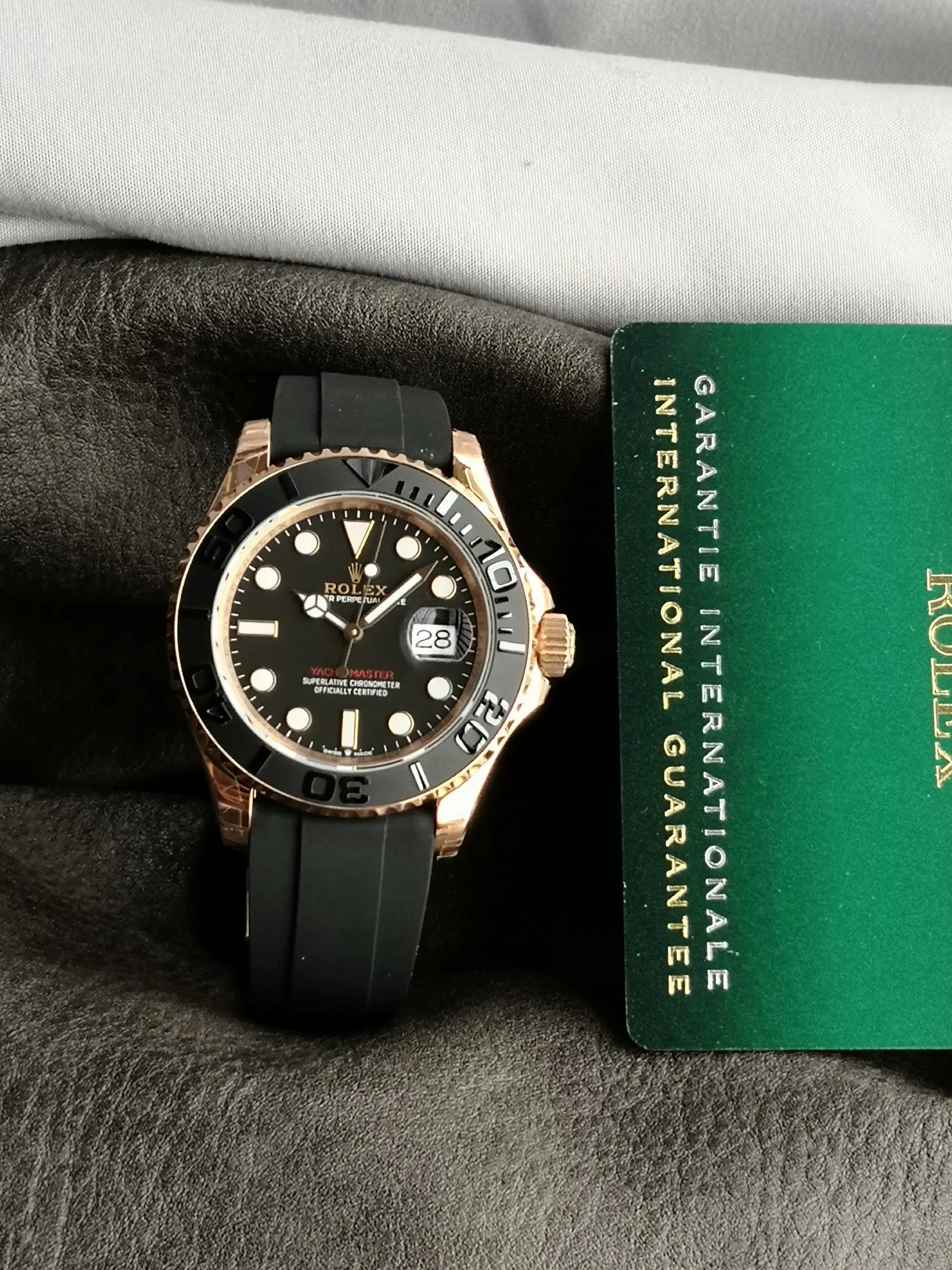 Rolex Yacht-Master White Gold Black Dial 42mm — photographed off the sweep
