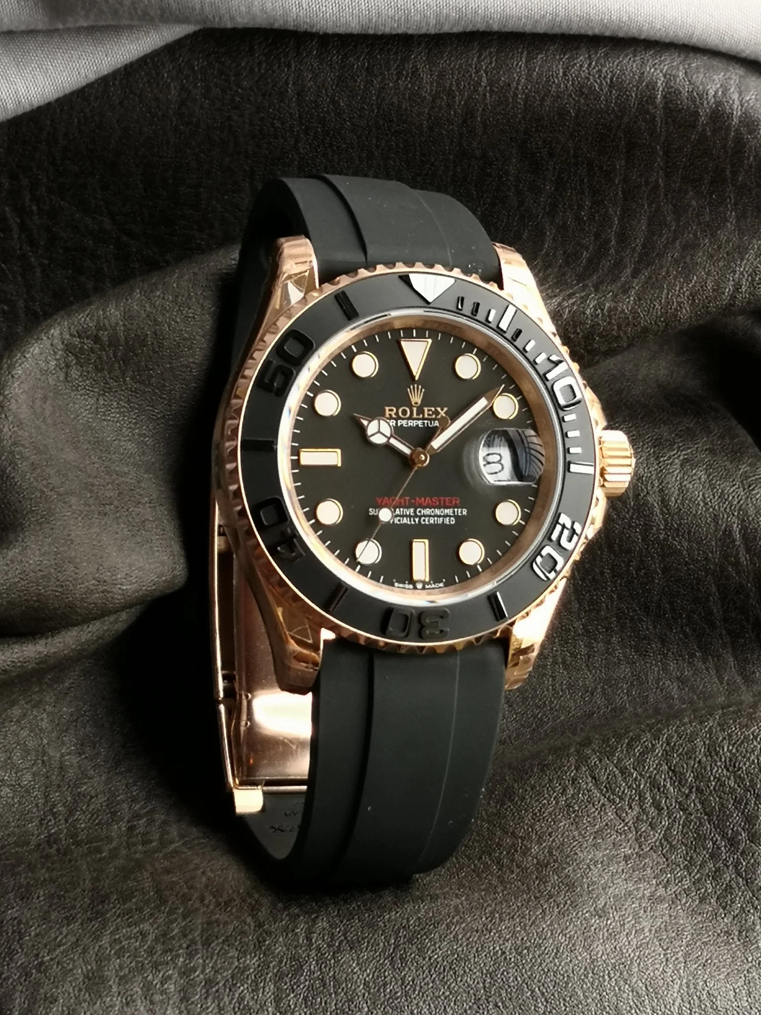 Rolex Yacht-Master White Gold Black Dial 42mm — photographed off the sweep