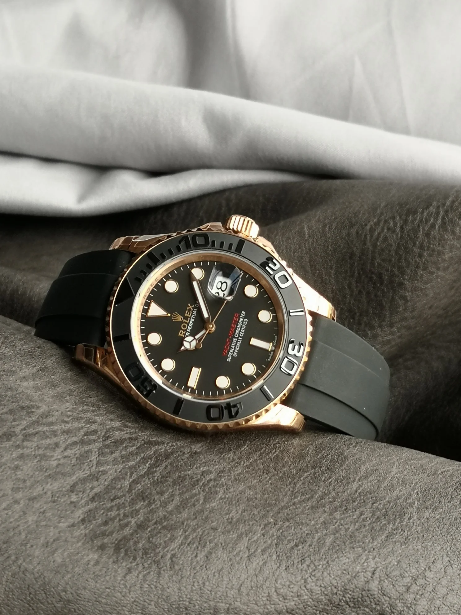 Rolex Yacht-Master White Gold Black Dial 42mm — photographed off the sweep